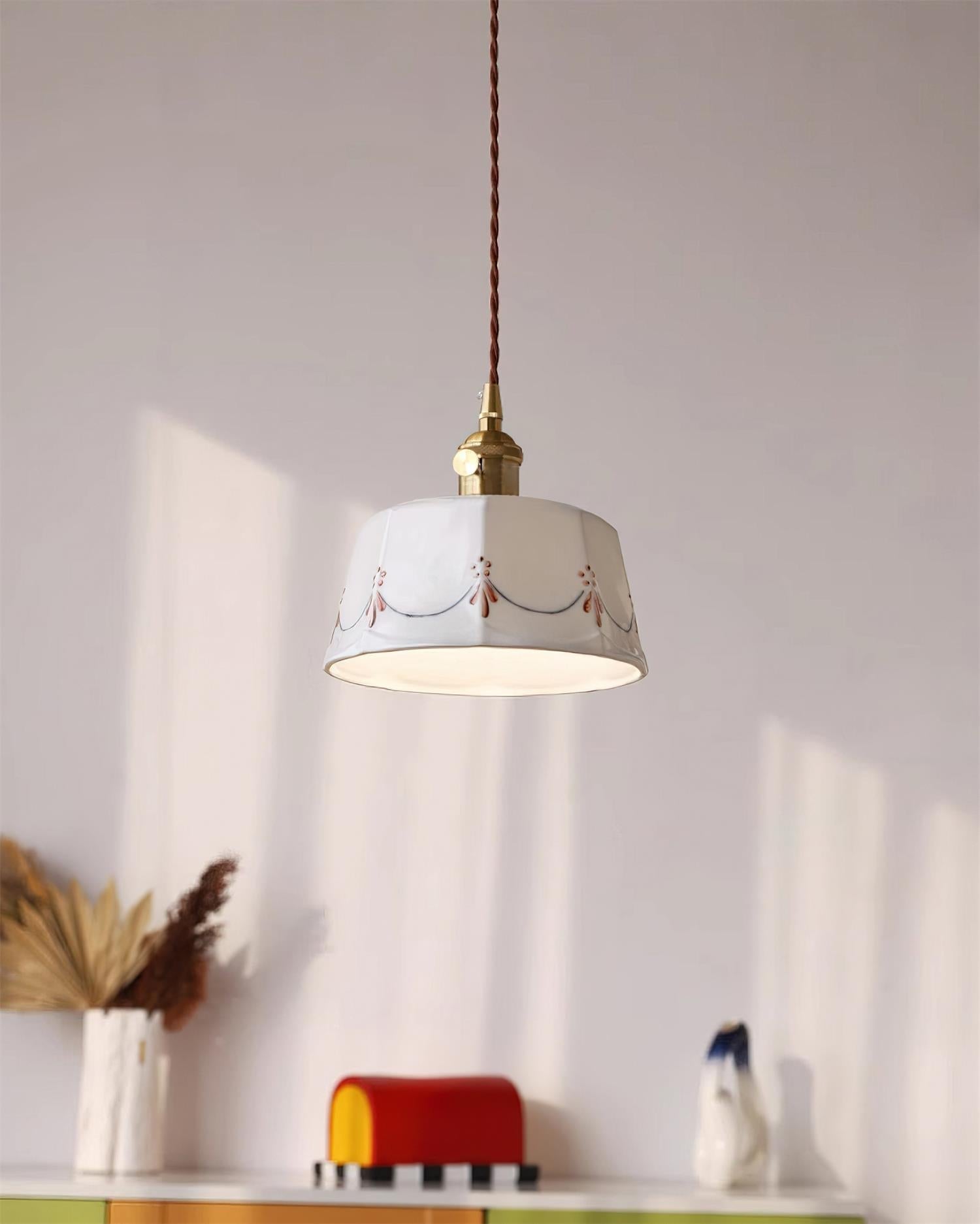 Eliana Pendant Lamp Hand Painted Floral Glass Vintage - Letslighting