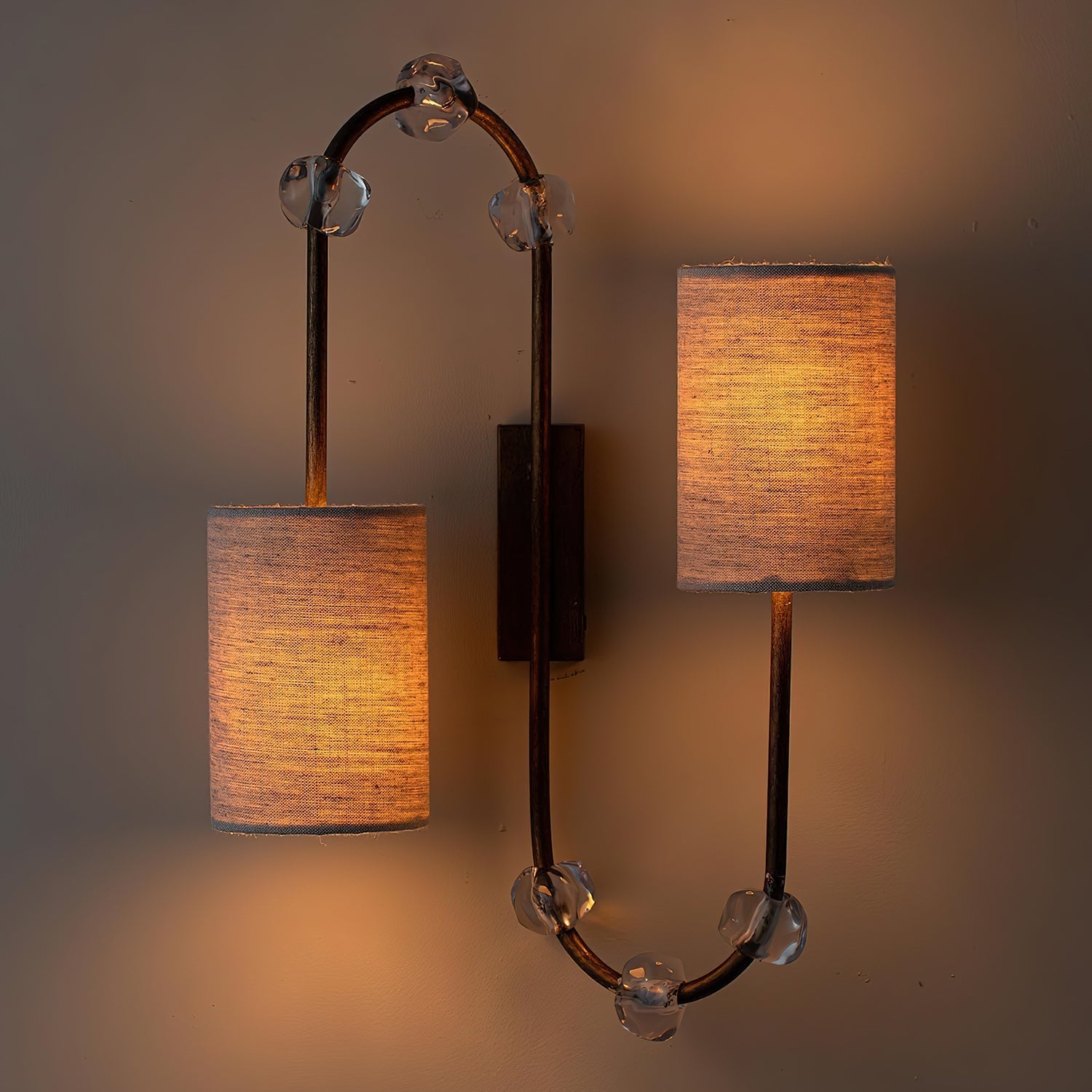Rune Vintage Industrial Fabric Crystal Wall Lamp - Lamp Copper