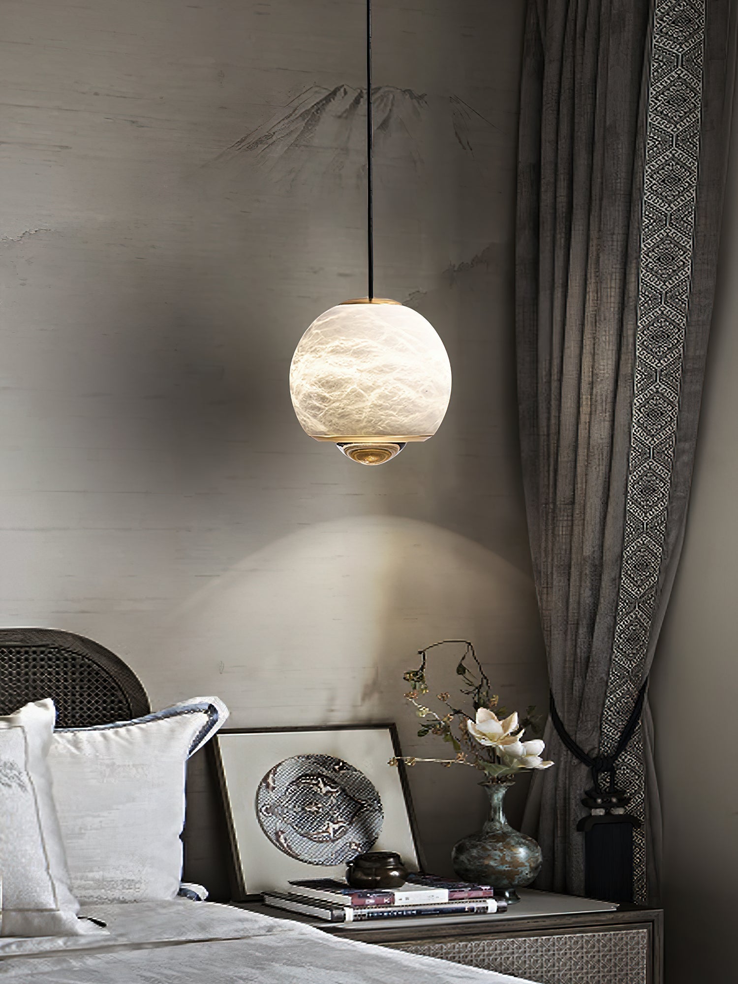 Zephaan Modern Minimalist Brass Alabaster Pendant Light - Lamp Copper