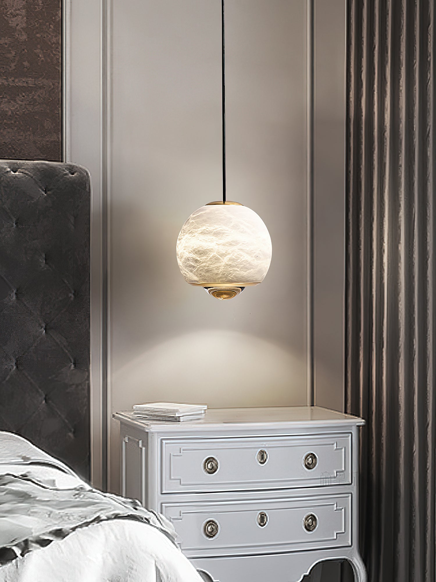 Zephaan Modern Minimalist Brass Alabaster Pendant Light - Lamp Copper
