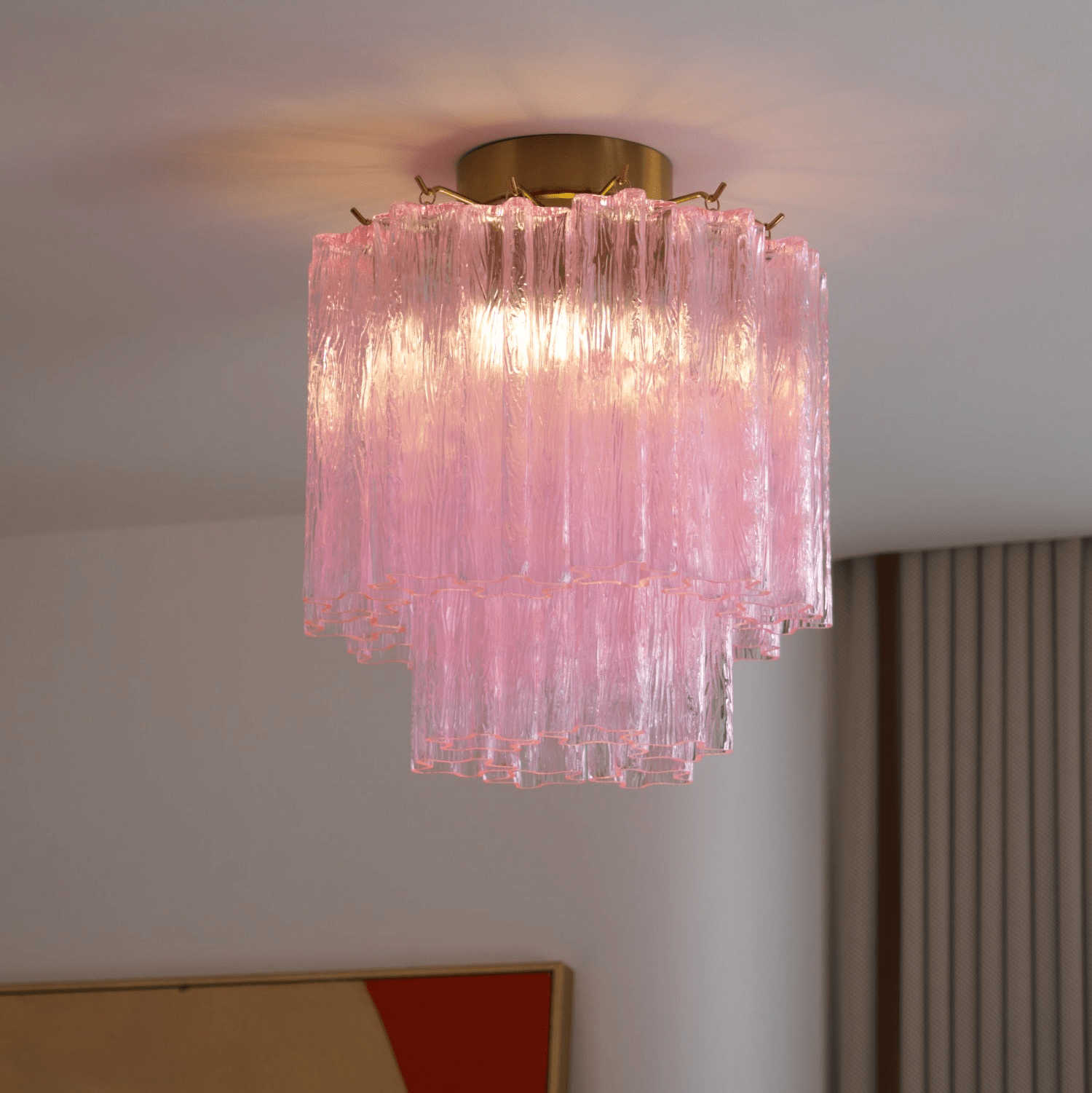 Aurora Ceiling Lamp Pink Murano Glass Tiered Modern Flush - Letslighting
