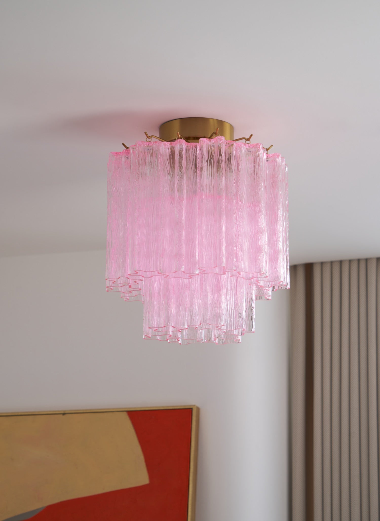 Aurora Ceiling Lamp Pink Murano Glass Tiered Modern Flush - Letslighting