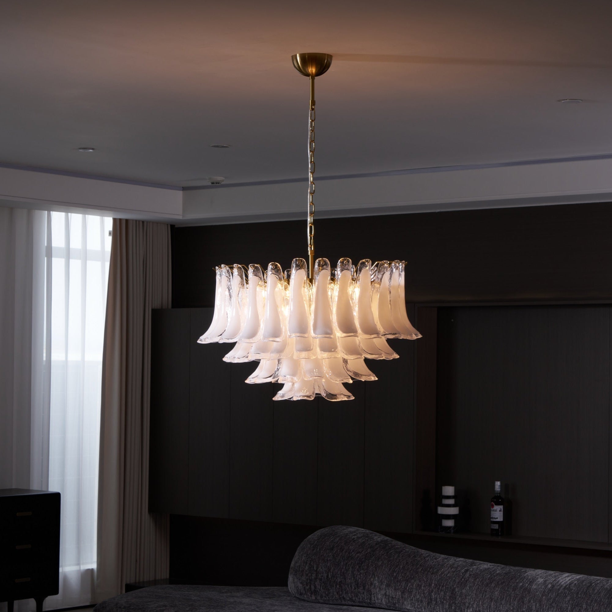 Aurora Chandelier Pink Glass Leaf Layered Floral Glamour - Letslighting