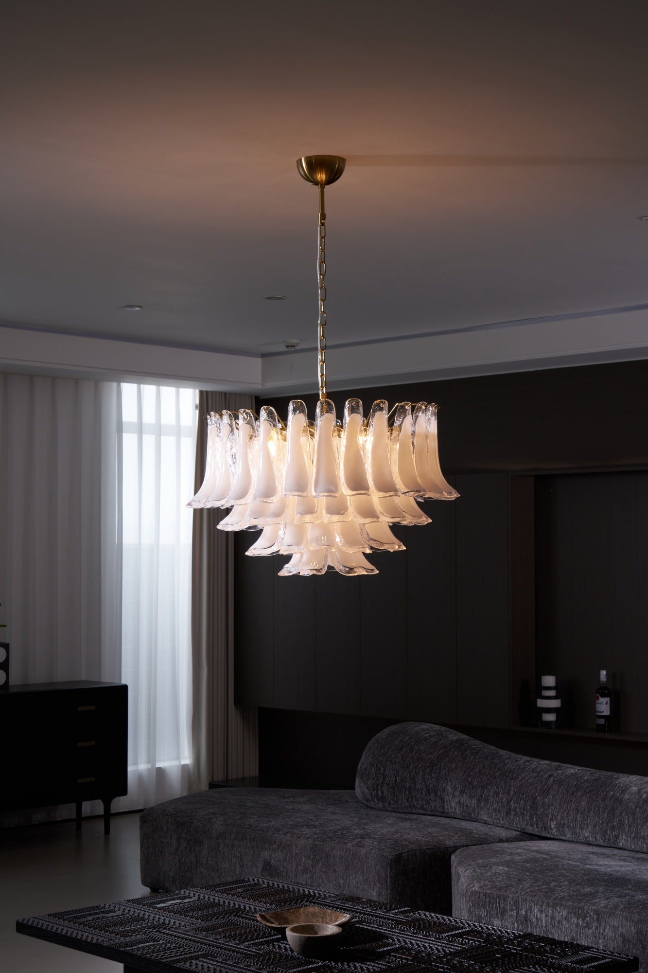 Aurora Chandelier Pink Glass Leaf Layered Floral Glamour - Letslighting