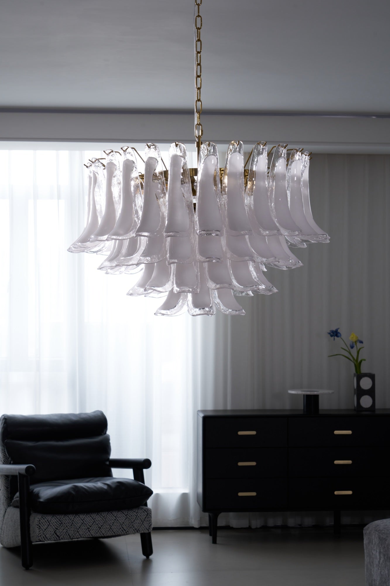 Aurora Chandelier Pink Glass Leaf Layered Floral Glamour - Letslighting