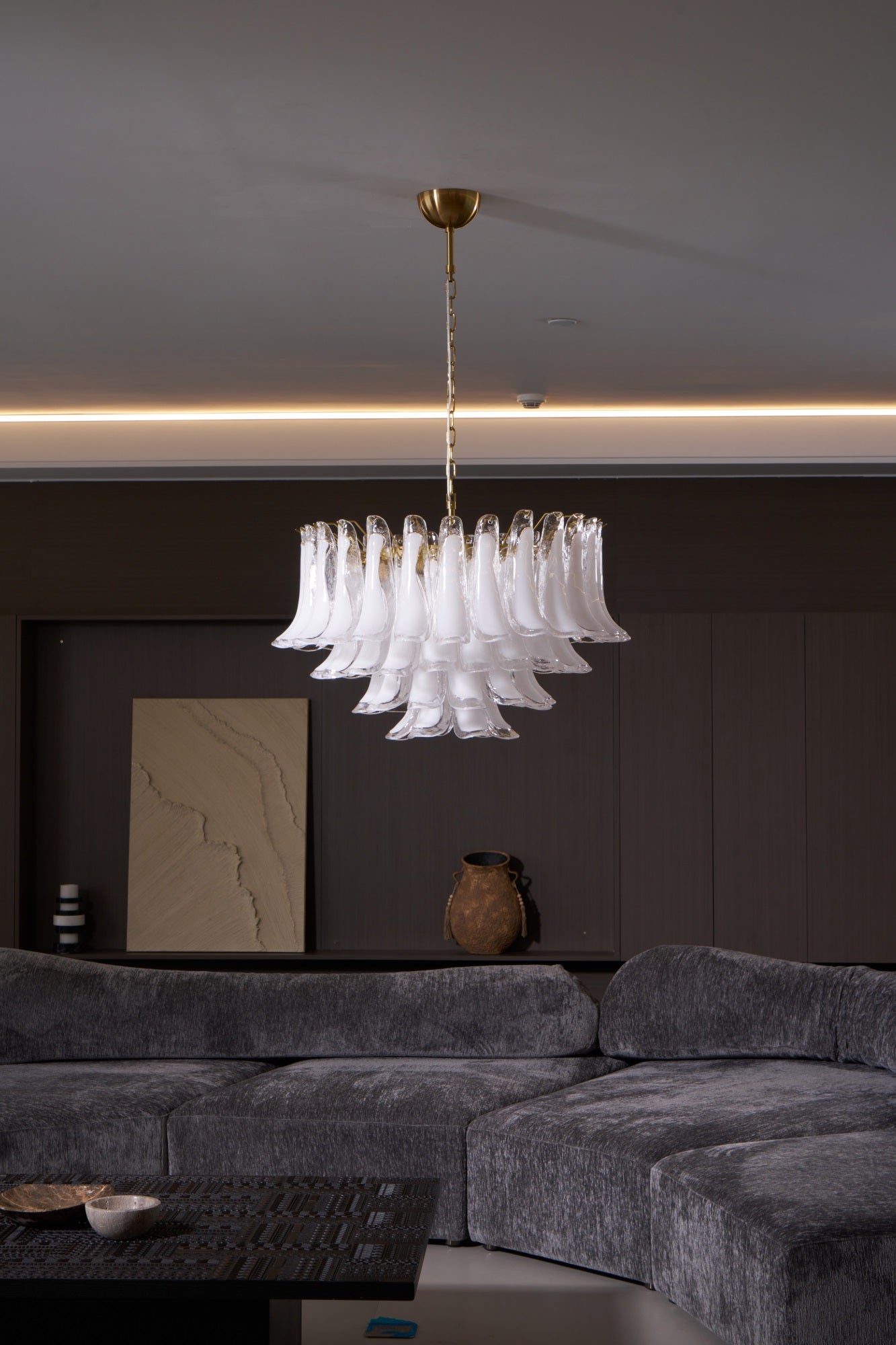 Aurora Chandelier Pink Glass Leaf Layered Floral Glamour - Letslighting