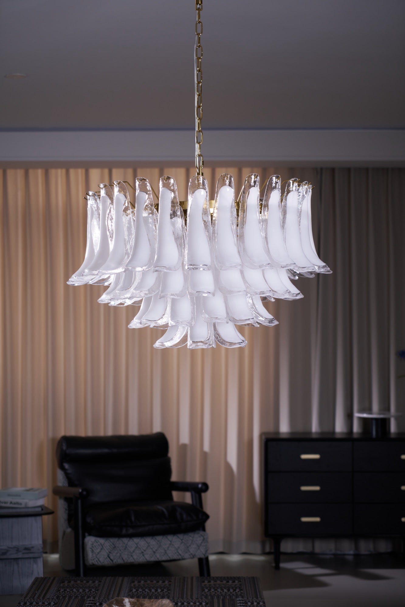Aurora Chandelier Pink Glass Leaf Layered Floral Glamour - Letslighting