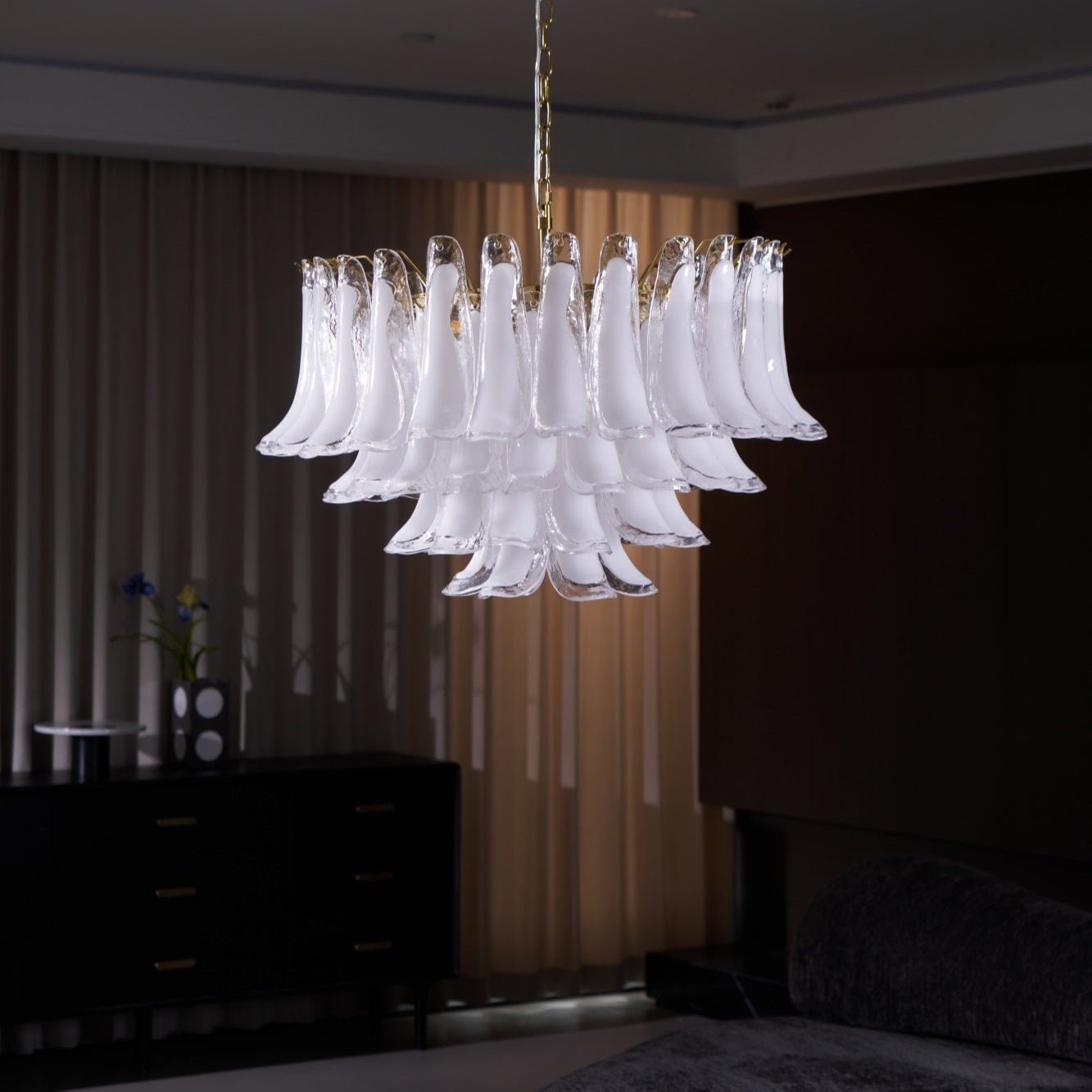 Aurora Chandelier Pink Glass Leaf Layered Floral Glamour - Letslighting