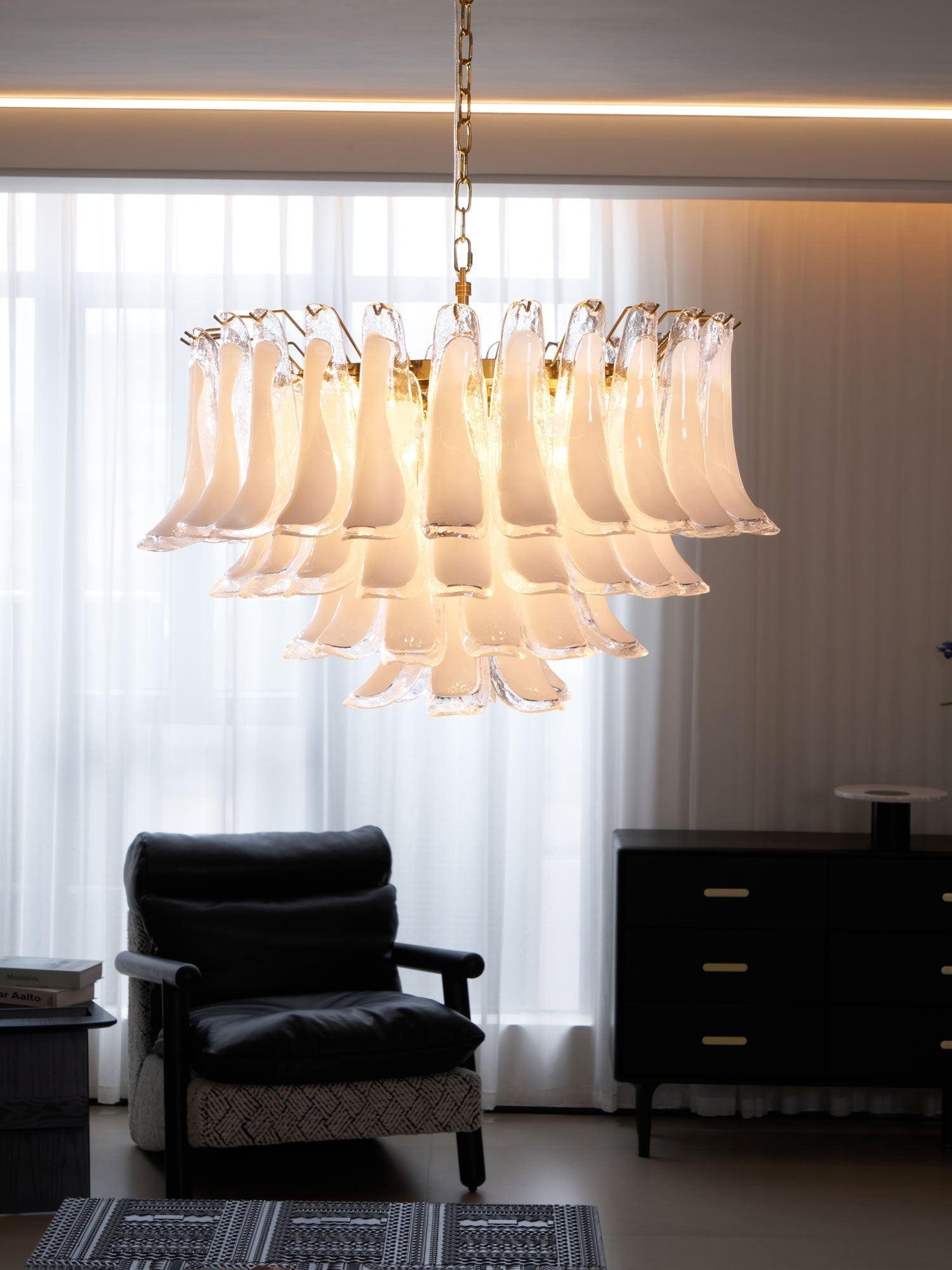Aurora Chandelier Pink Glass Leaf Layered Floral Glamour - Letslighting