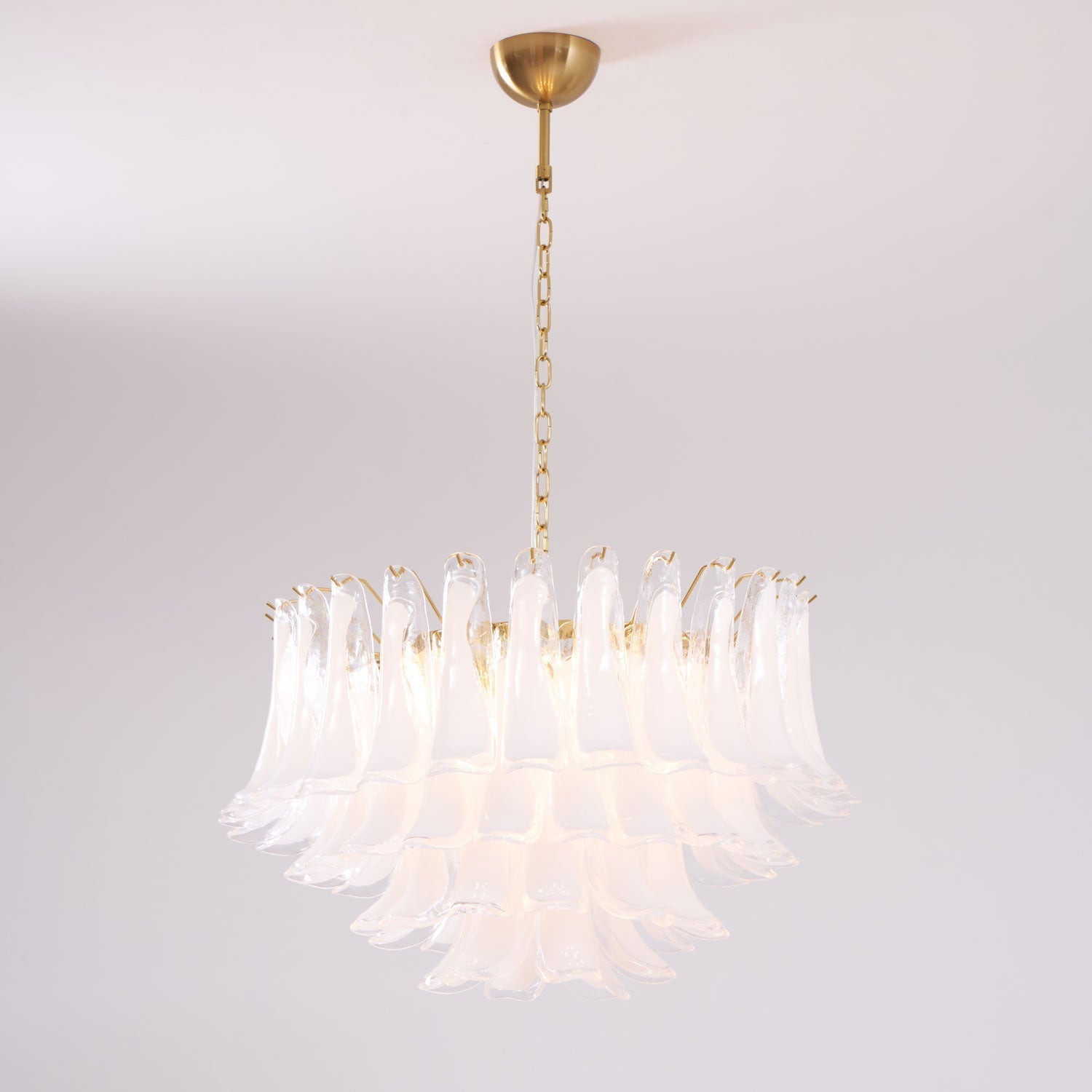 Aurora Chandelier Pink Glass Leaf Layered Floral Glamour - Letslighting