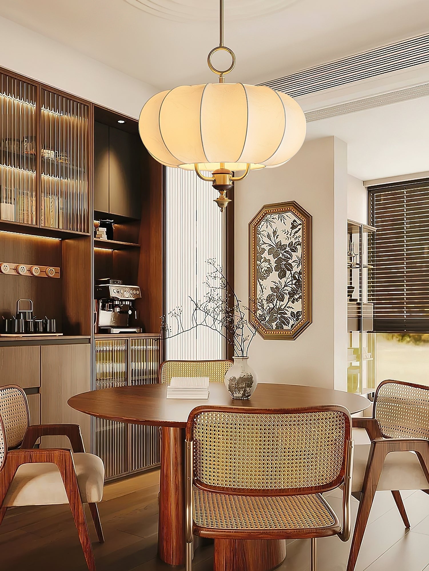 Florabelle Artistique Lanterne Tissu Bois Suspension Lumière