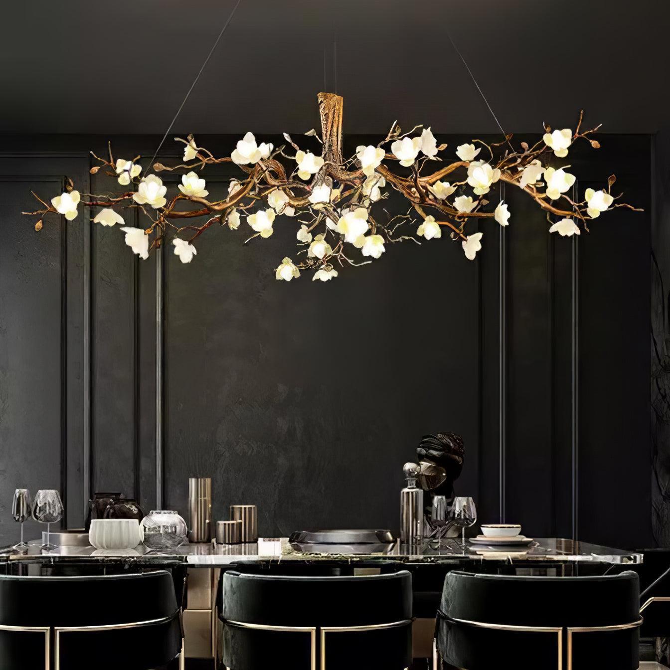 Avaros Postmodern Luxury Flower Bloom Branch Brass Ceramic Chandelier - Blowlighting
