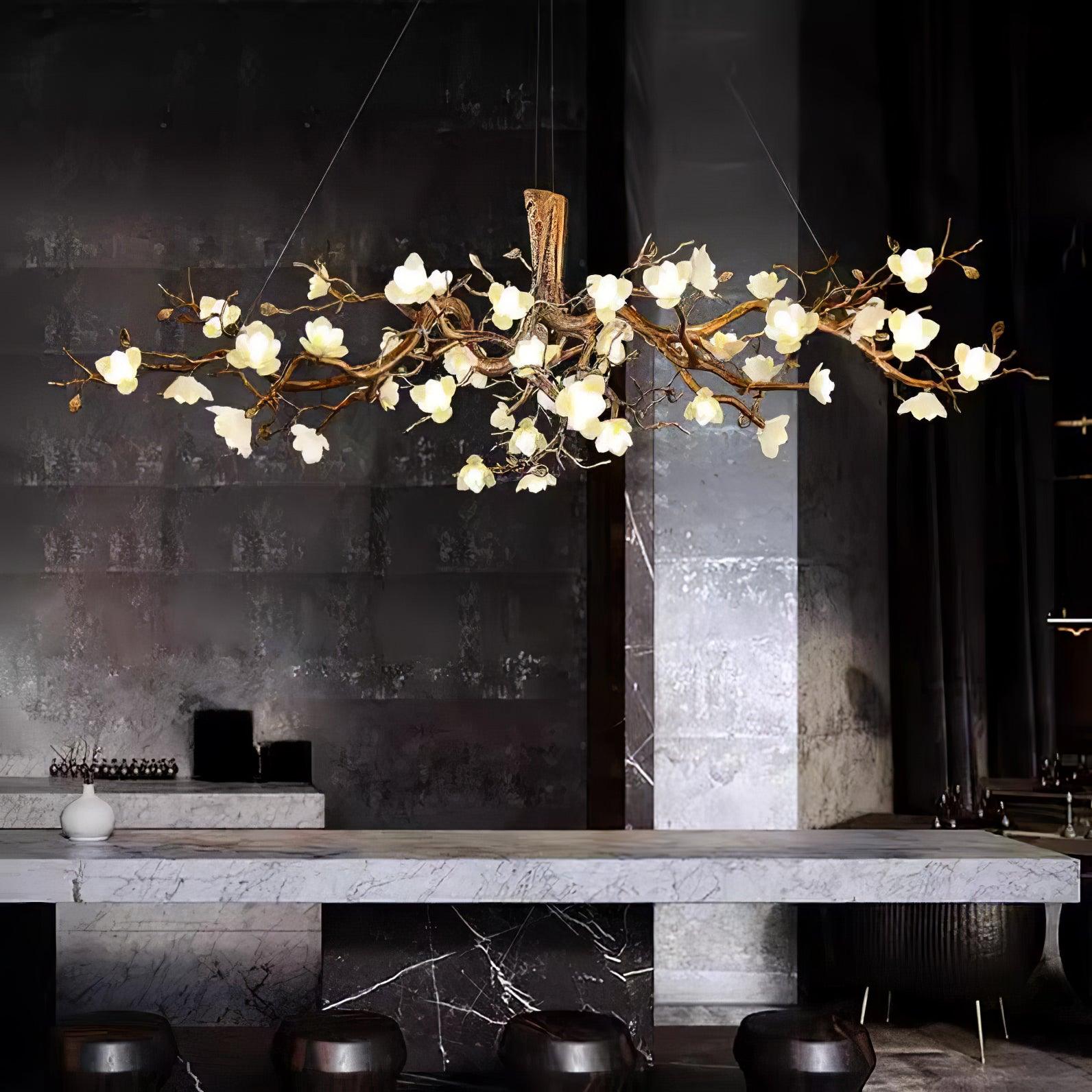 Avaros Postmodern Luxury Flower Bloom Branch Brass Ceramic Chandelier - Blowlighting