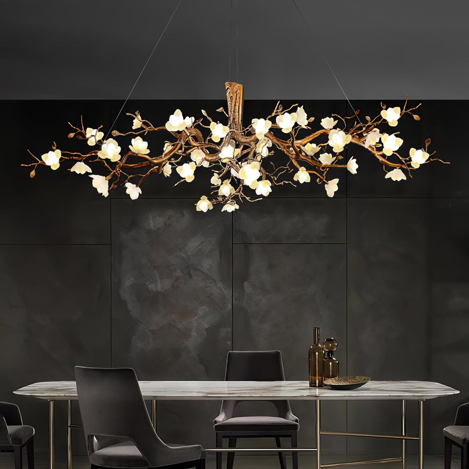 Avaros Postmodern Luxury Flower Bloom Branch Brass Ceramic Chandelier - Blowlighting