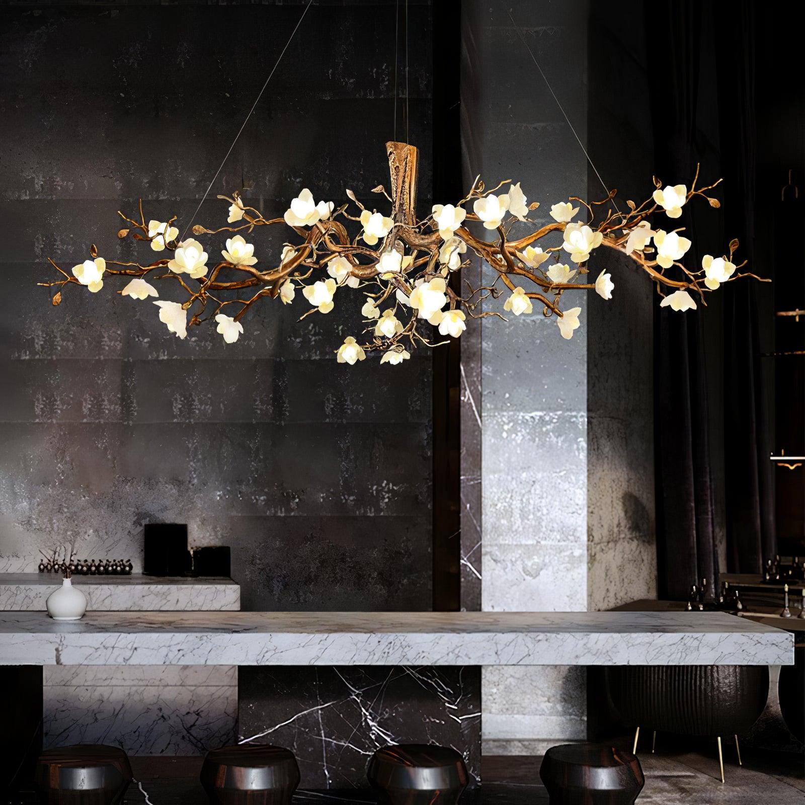 Avaros Postmodern Luxury Flower Bloom Branch Brass Ceramic Chandelier - Blowlighting