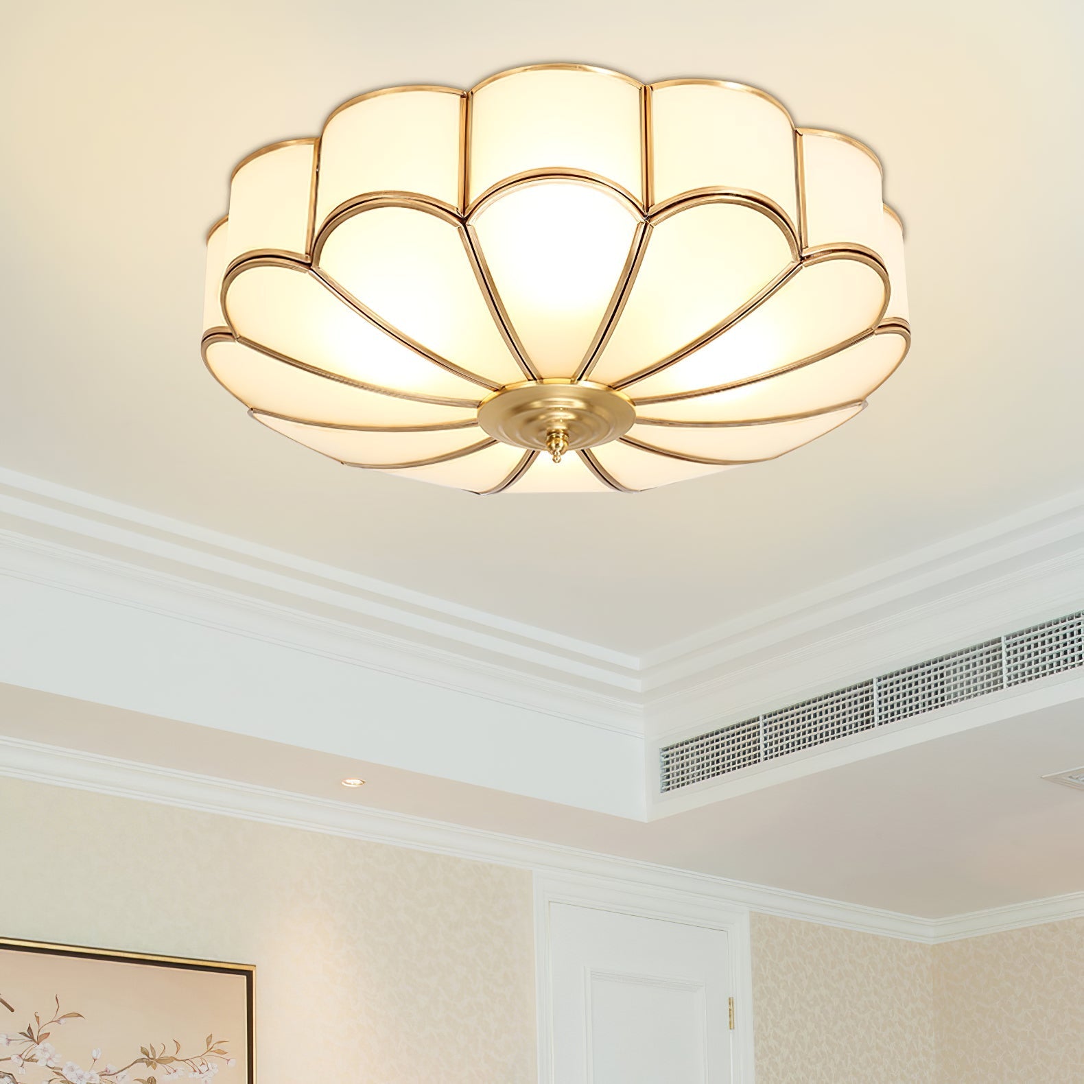 Viraean Modern Minimalist Flower Shape Brass Glass Ceiling Lamp - Lamp Copper
