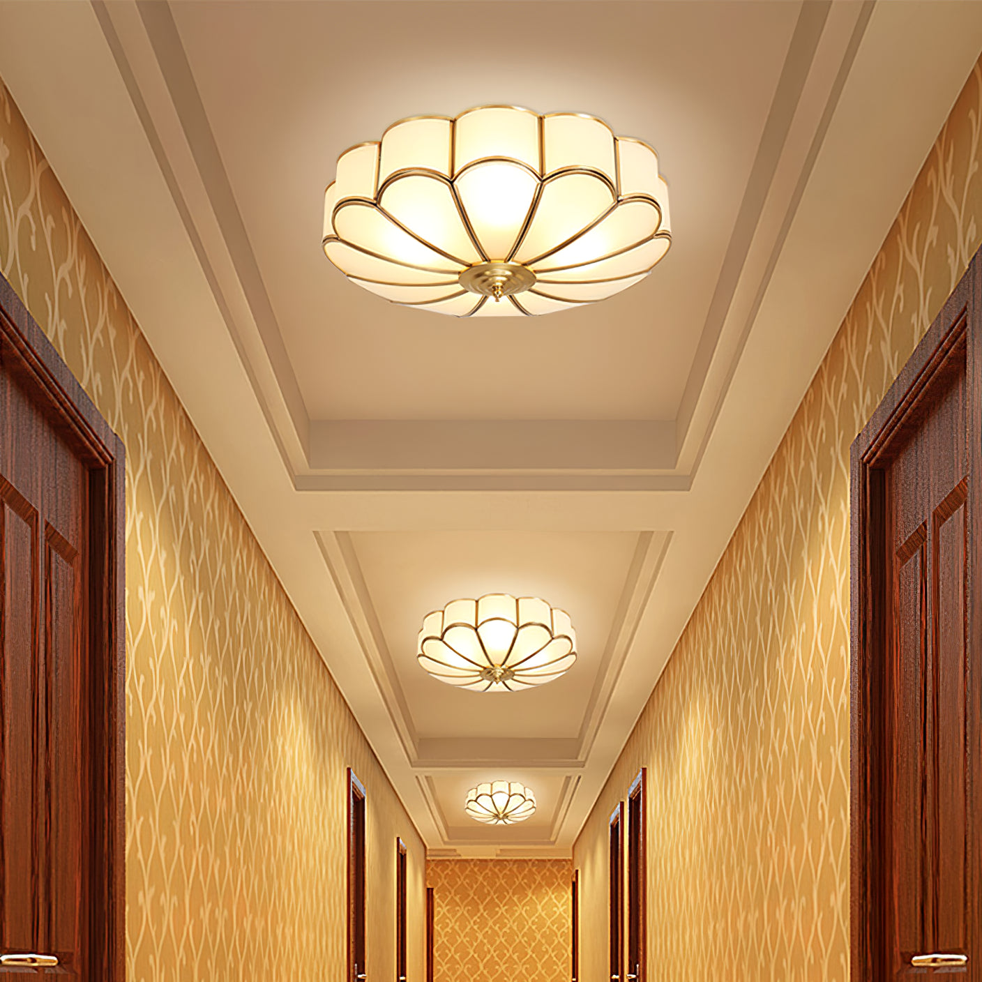 Viraean Modern Minimalist Flower Shape Brass Glass Ceiling Lamp - Lamp Copper
