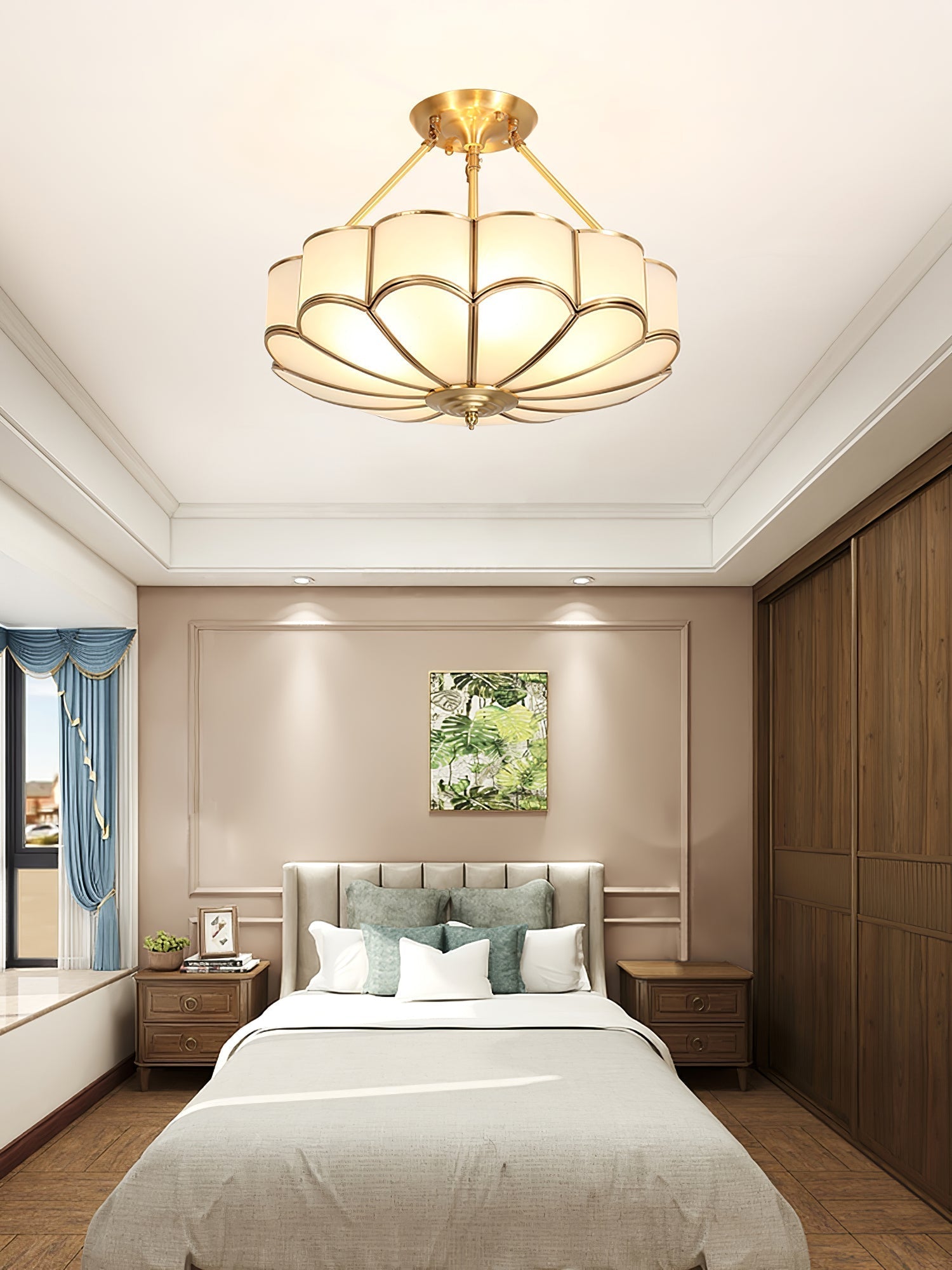 Solara Ceiling Light Frosted Glass Petal Brass Art - Letslighting