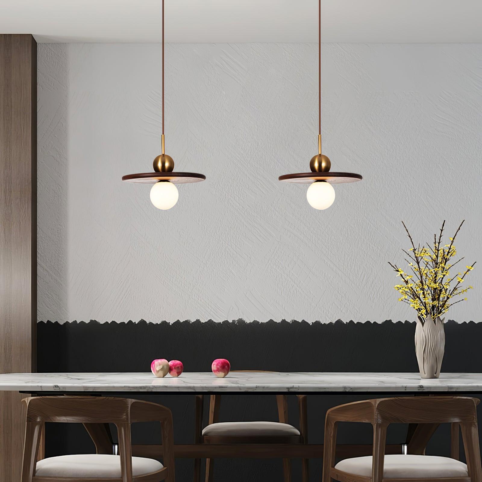 Flying Saucer Walnut Pendant Lamp - Blowlighting