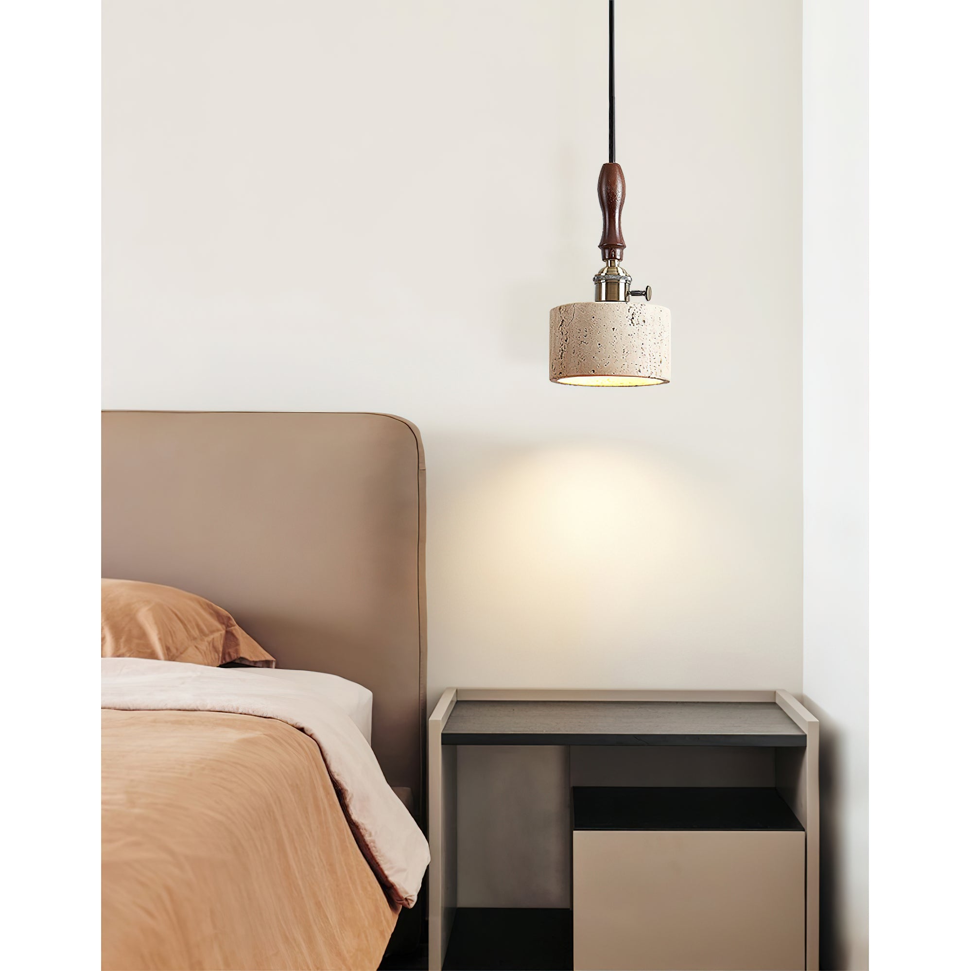 Sycaran Modern Minimalist Walnut Travertine Pendant Lamp - Lamp Copper