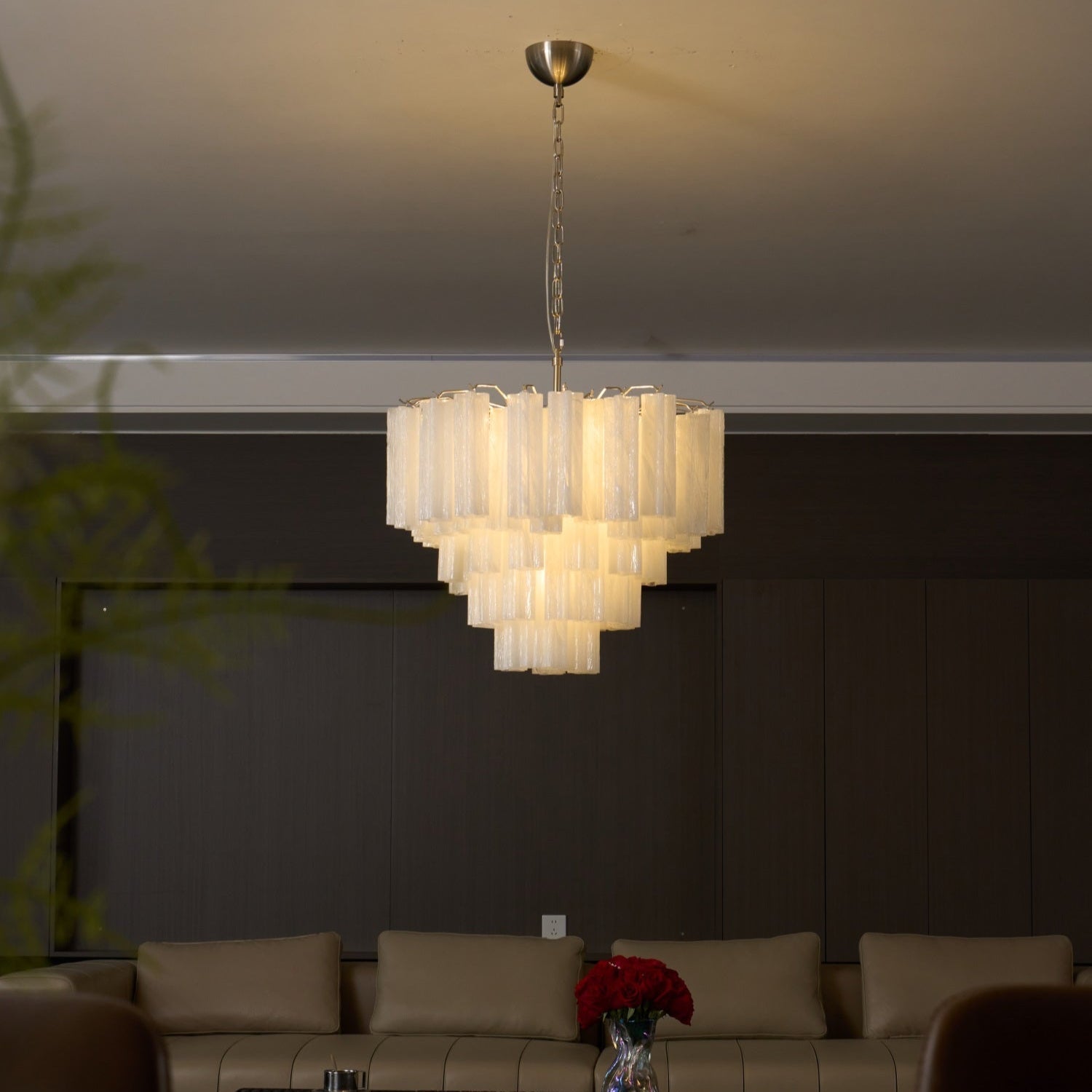 Aurora Chandelier Frosted Murano Glass Tiered Cascade - Letslighting