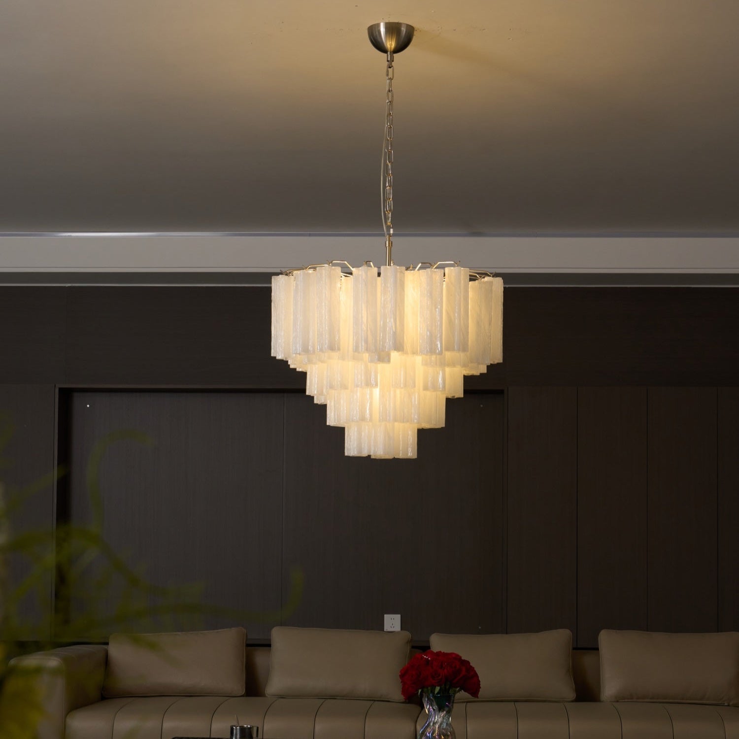 Aurora Chandelier Frosted Murano Glass Tiered Cascade - Letslighting