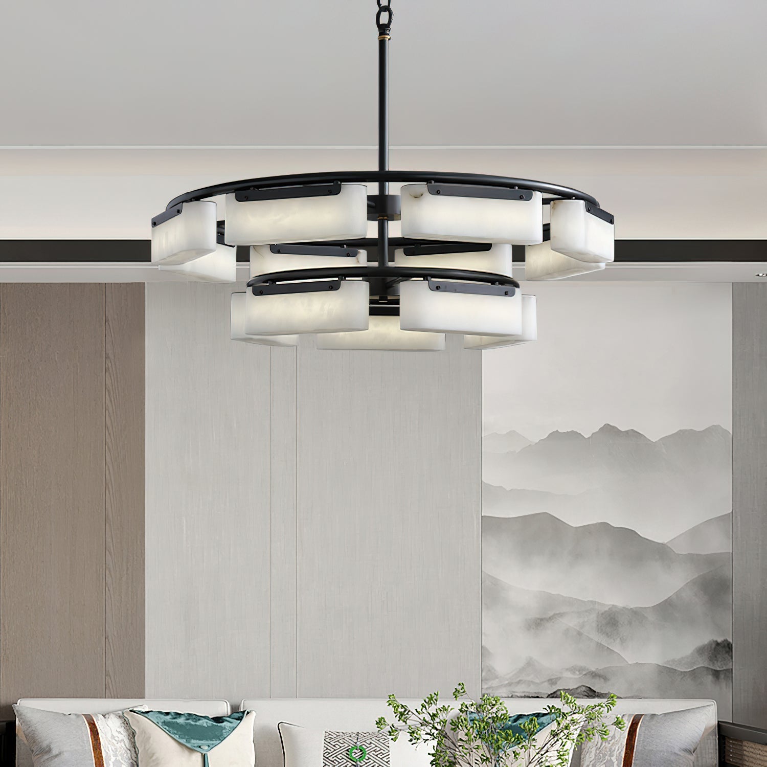 Varaeia Modern Minimalist Brass Alabaster Chandelier - Lamp Copper