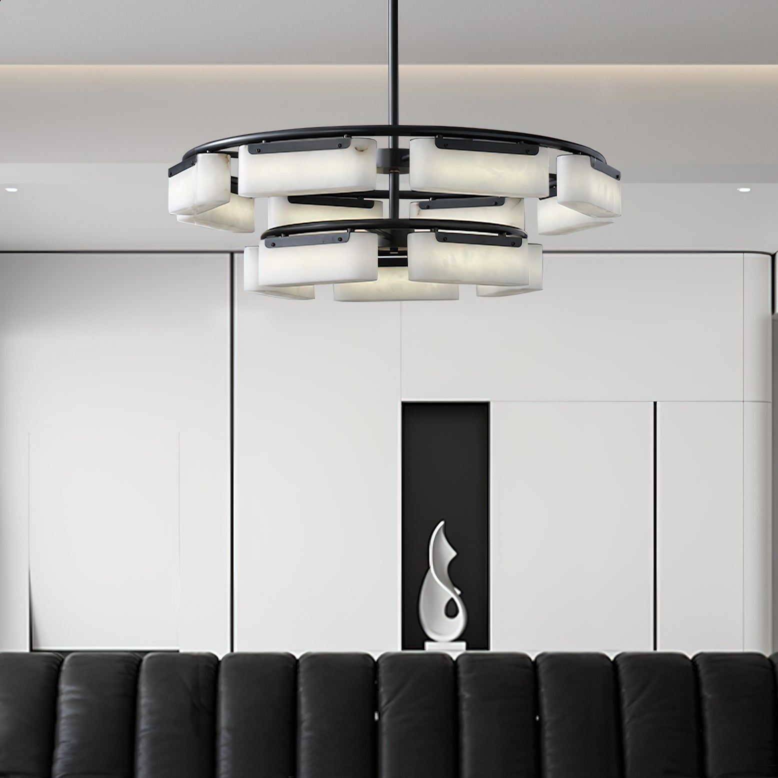 Varaeia Modern Minimalist Brass Alabaster Chandelier - Lamp Copper