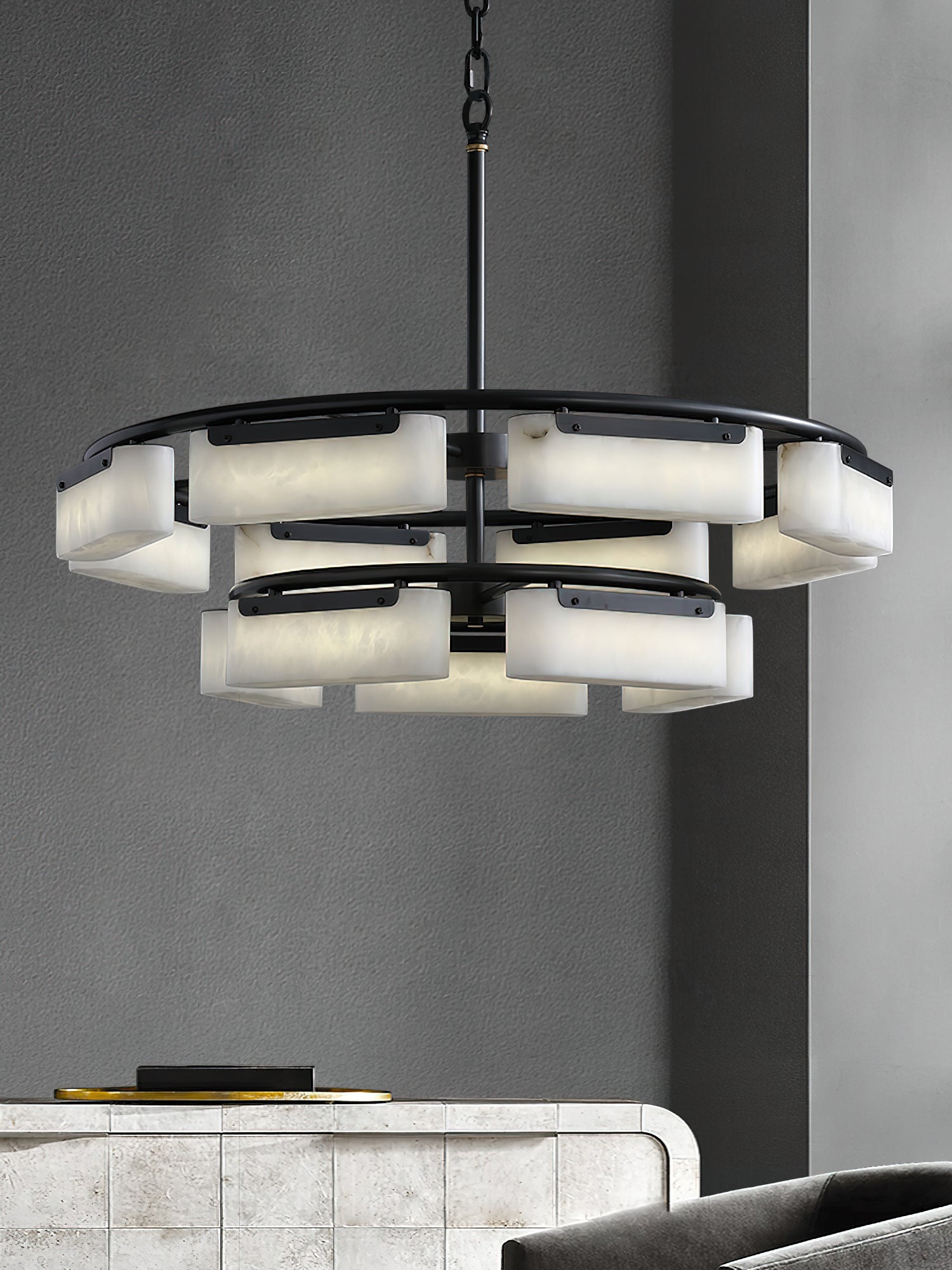 Varaeia Modern Minimalist Brass Alabaster Chandelier - Lamp Copper