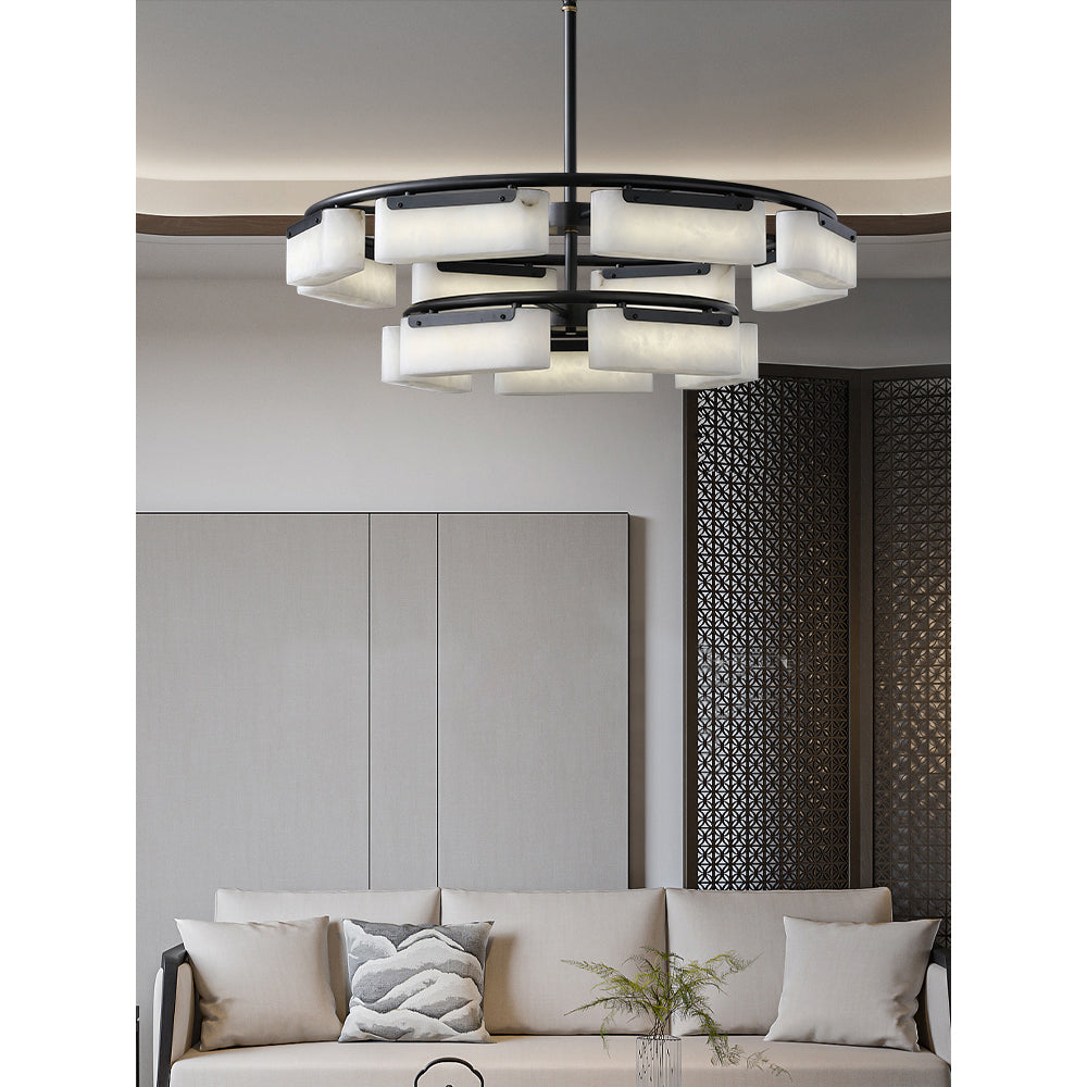 Varaeia Modern Minimalist Brass Alabaster Chandelier - Lamp Copper
