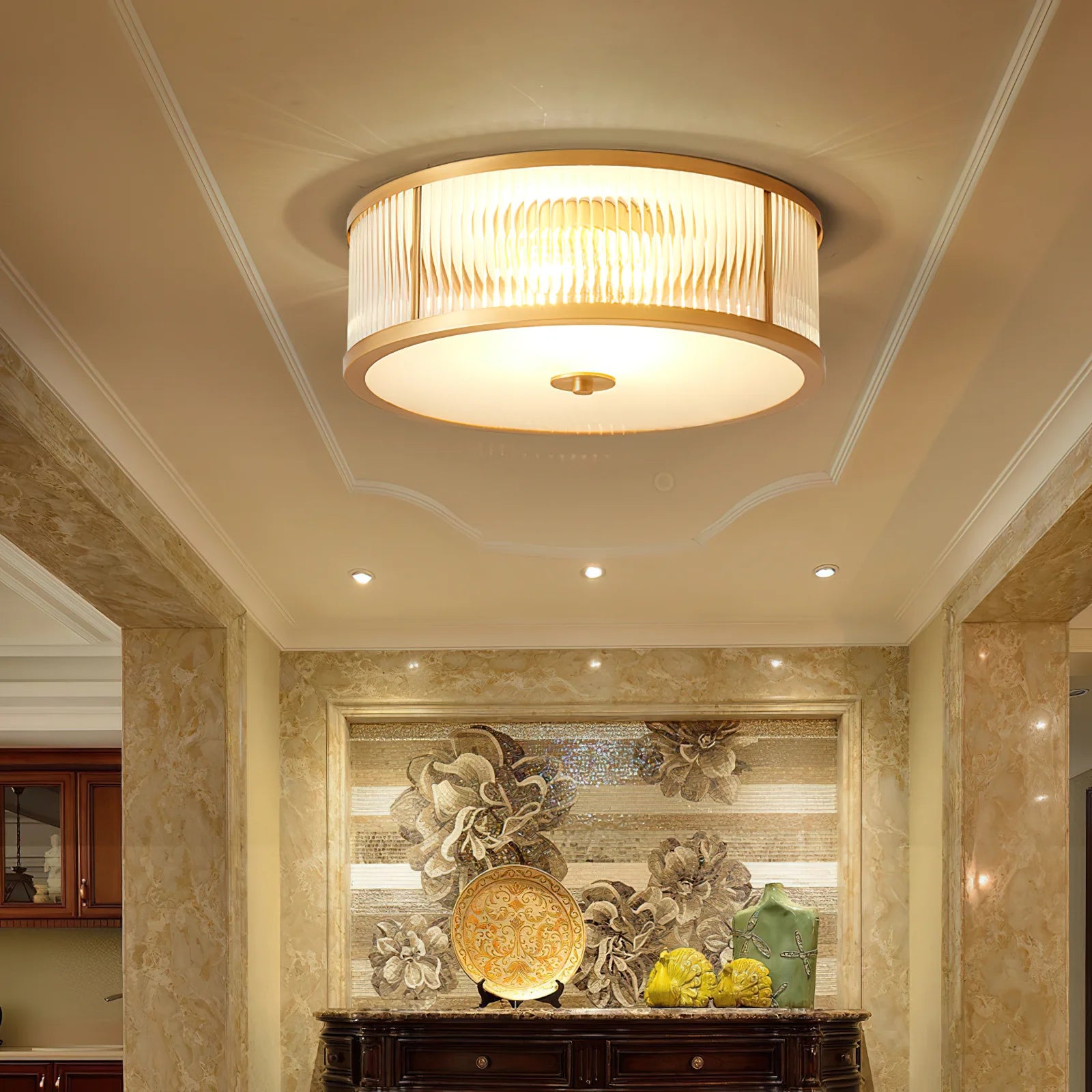 Silva Modern Round Metal Glass Ceiling Lamp Dining Room Bedroom