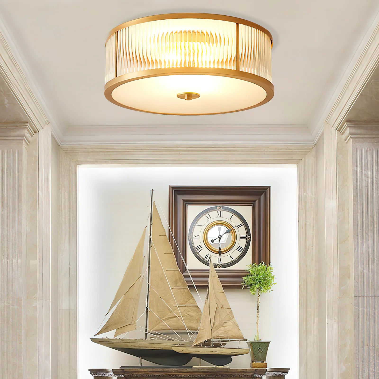 Silva Modern Round Metal Glass Ceiling Lamp Dining Room Bedroom