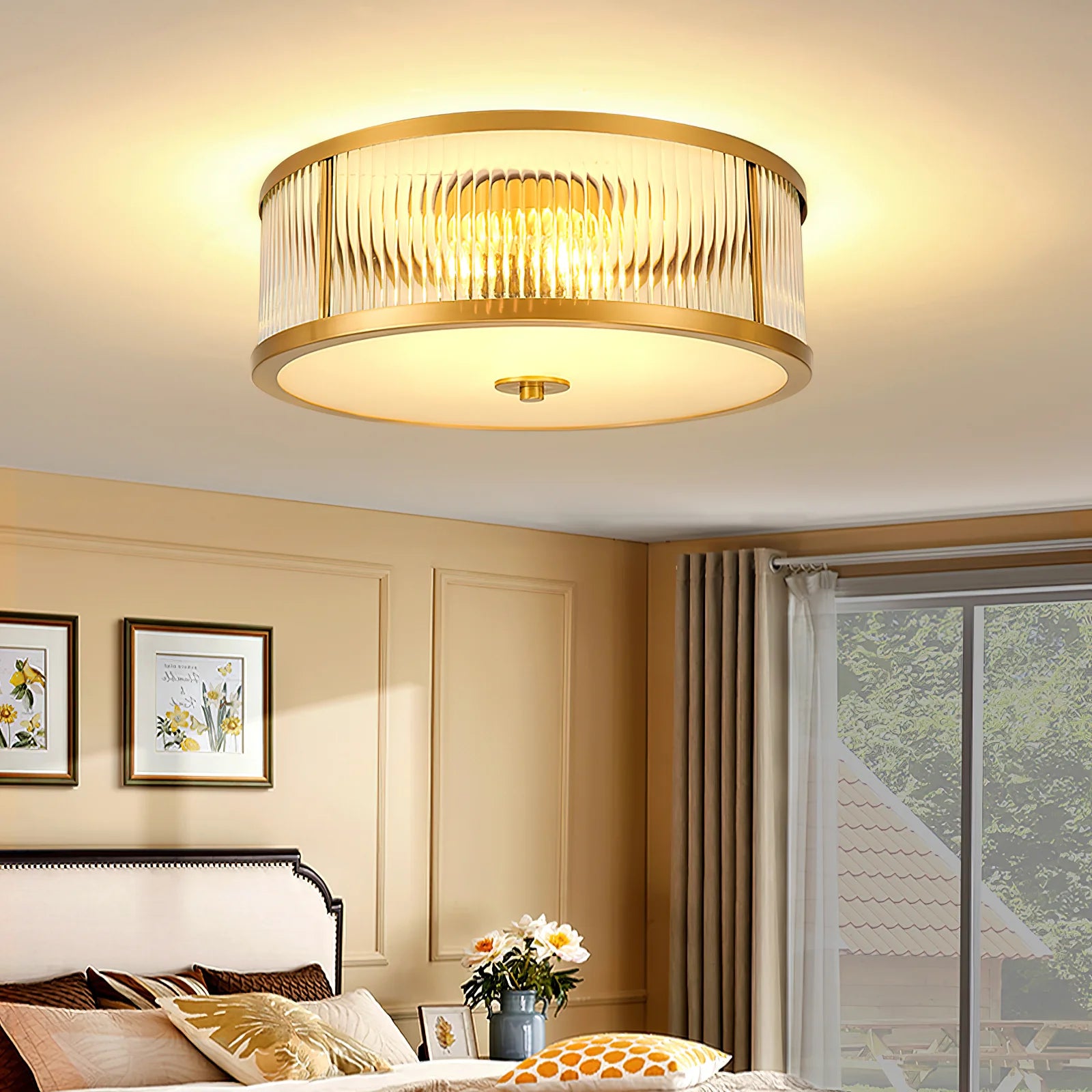 Silva Modern Round Metal Glass Ceiling Lamp Dining Room Bedroom