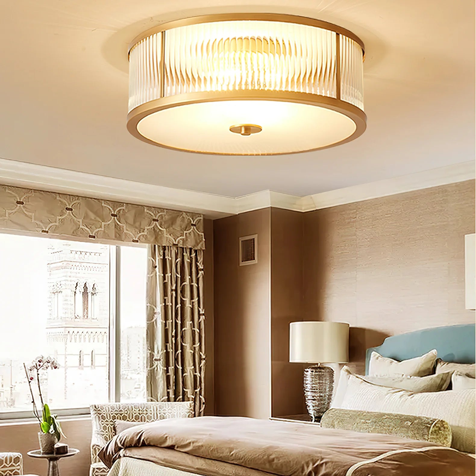 Silva Modern Round Metal Glass Ceiling Lamp Dining Room Bedroom