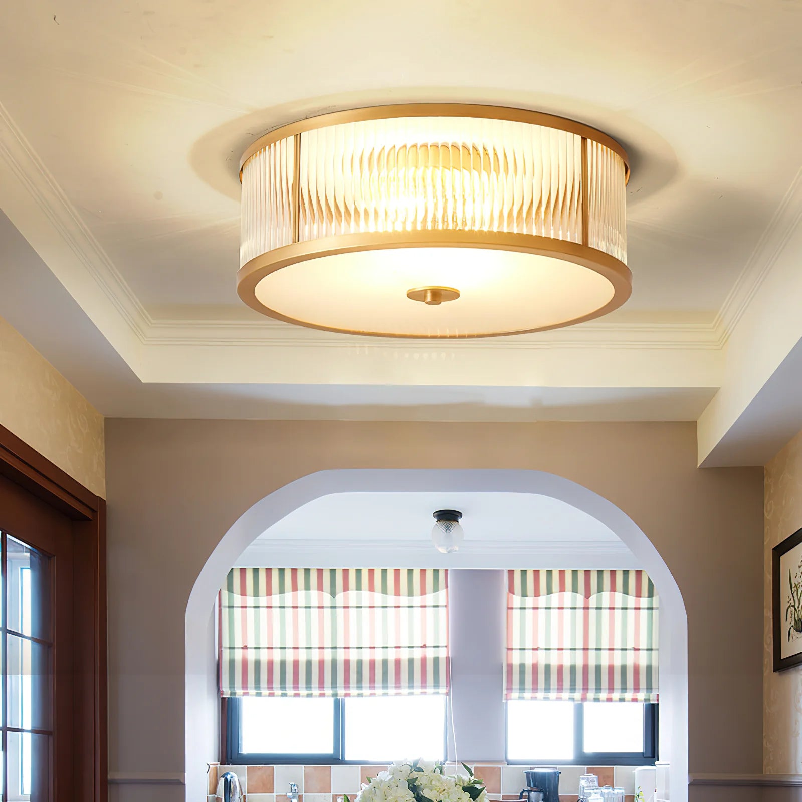 Silva Modern Round Metal Glass Ceiling Lamp Dining Room Bedroom