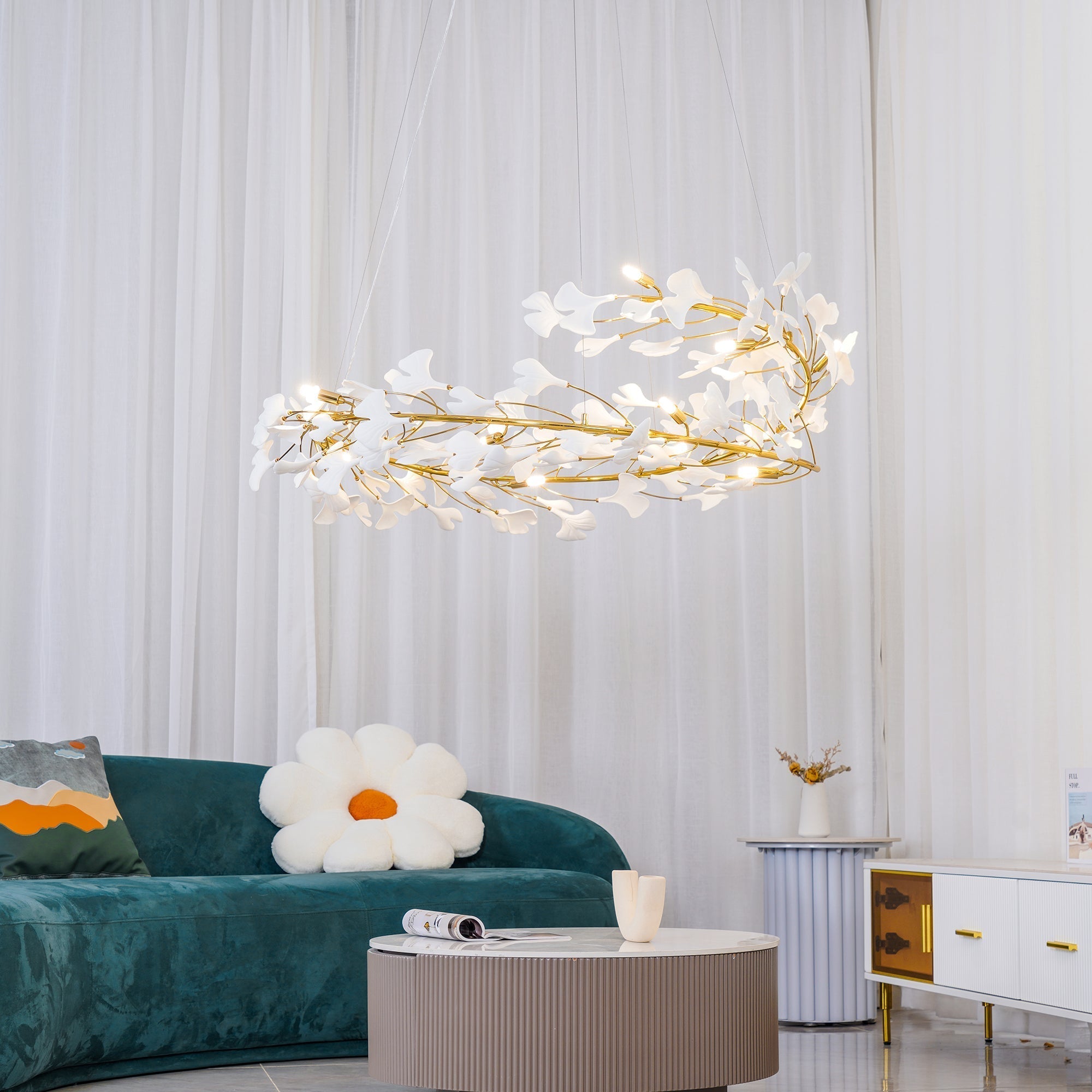 Olivia Suspension de Luxe Moderne à LED, Métal/Céramique, Or, Salon/Salle à Manger