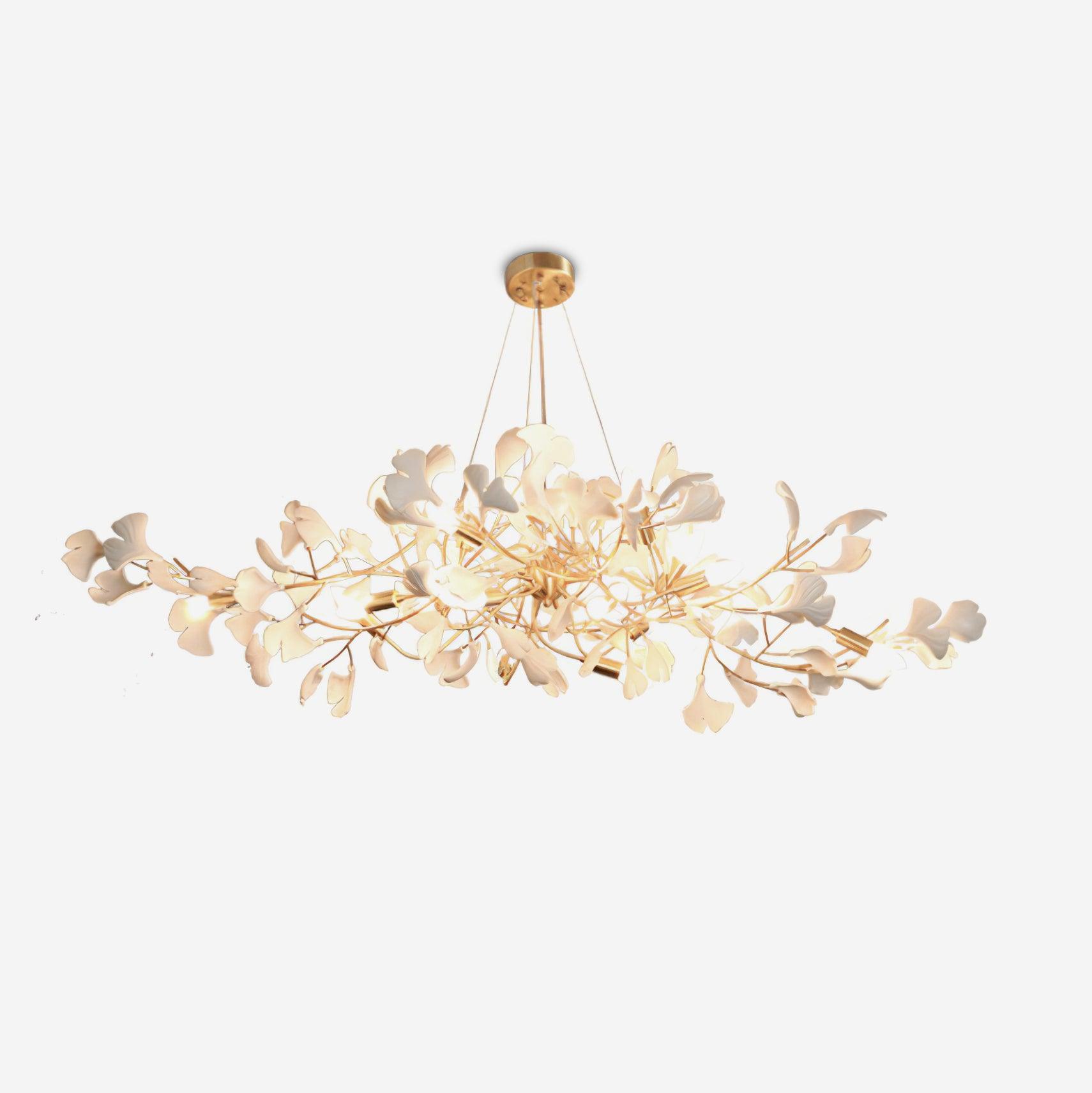 Gingko Chandelier Long Version Porcelain Leaf Branch Organic - Letslighting
