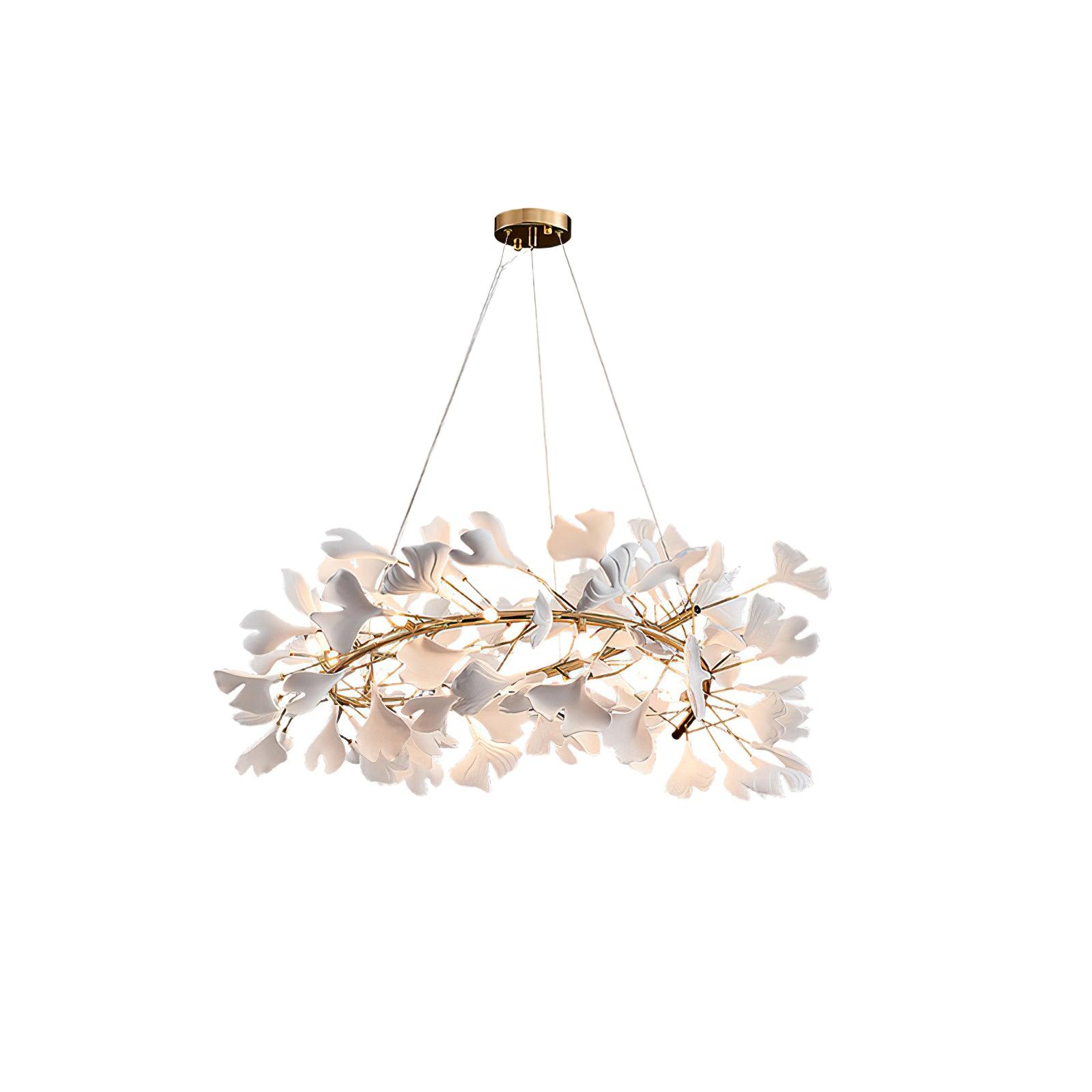 Chandelier White Ceramic Ginkgo Petals Gold Branches Art - Letslighting