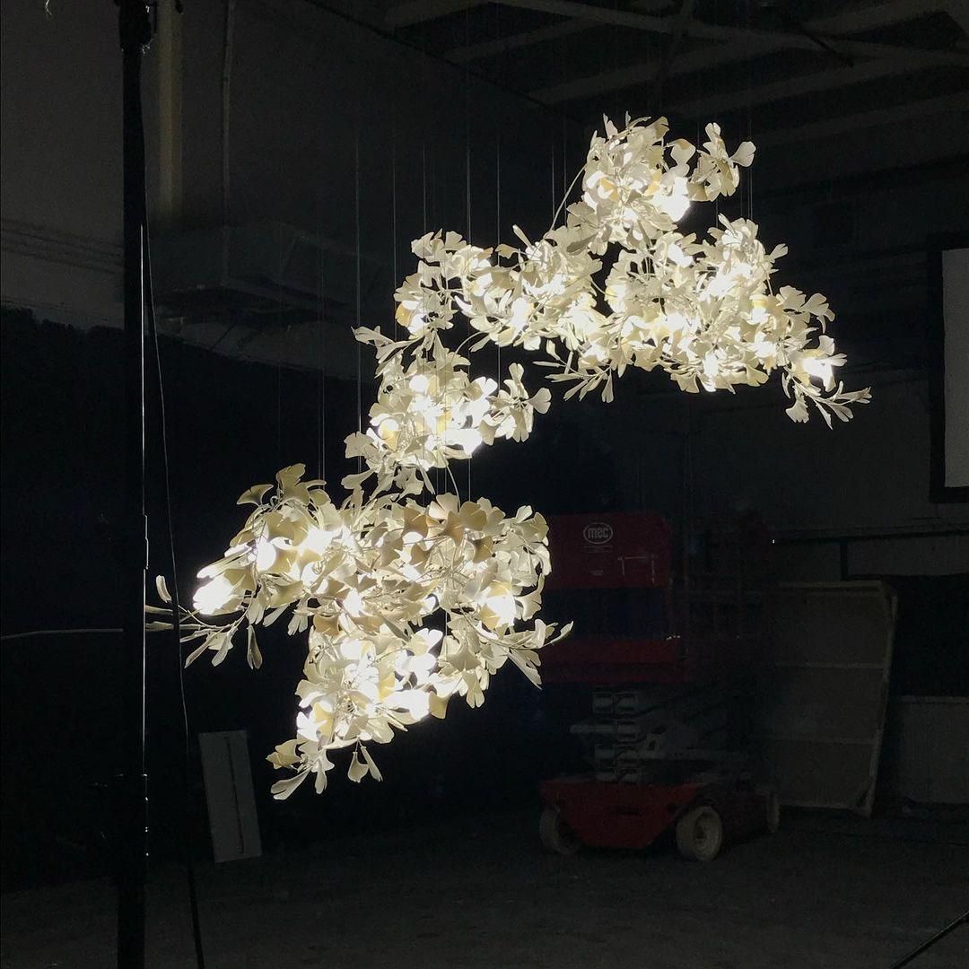 Ginkgo Chandelier Leaf Cluster Strands Organic Sculptural - Letslighting