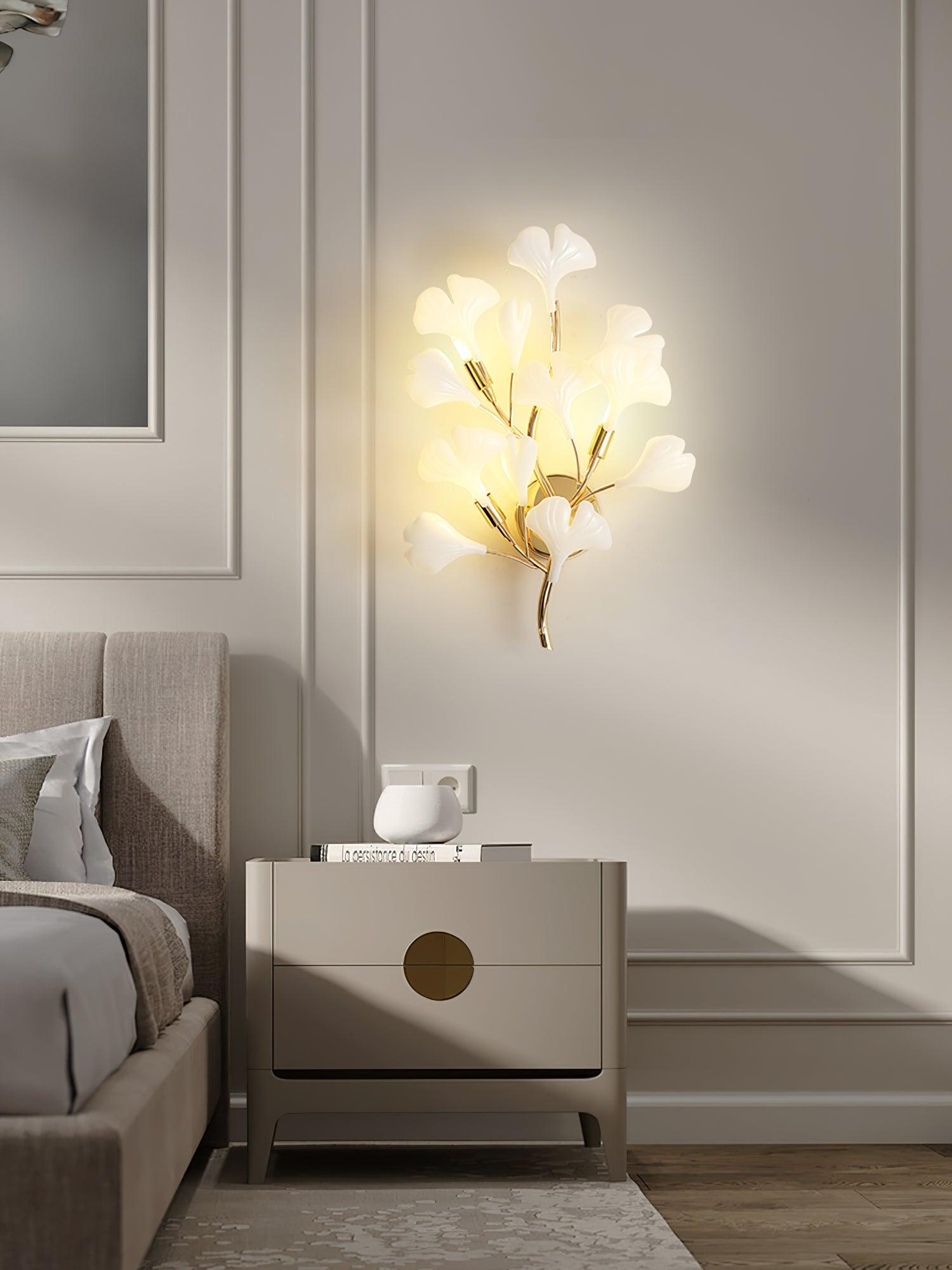 Wall Lamp Gingko Ceramic Petal Shades Gold Art Nouveau - Letslighting