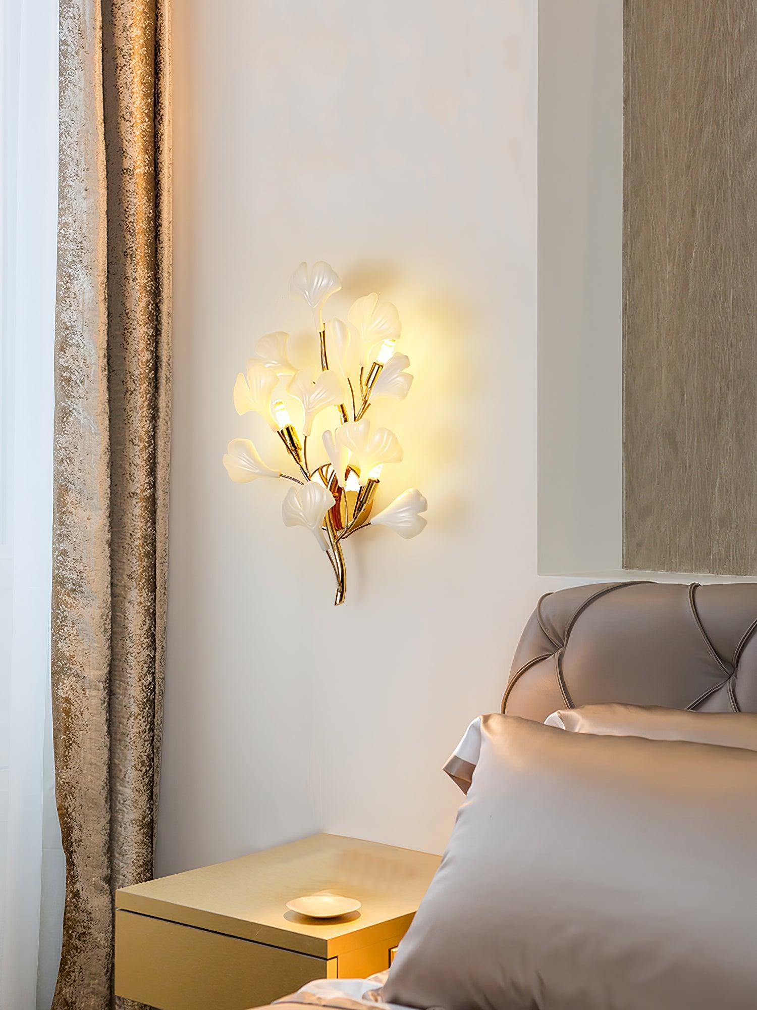 Wall Lamp Gingko Ceramic Petal Shades Gold Art Nouveau - Letslighting