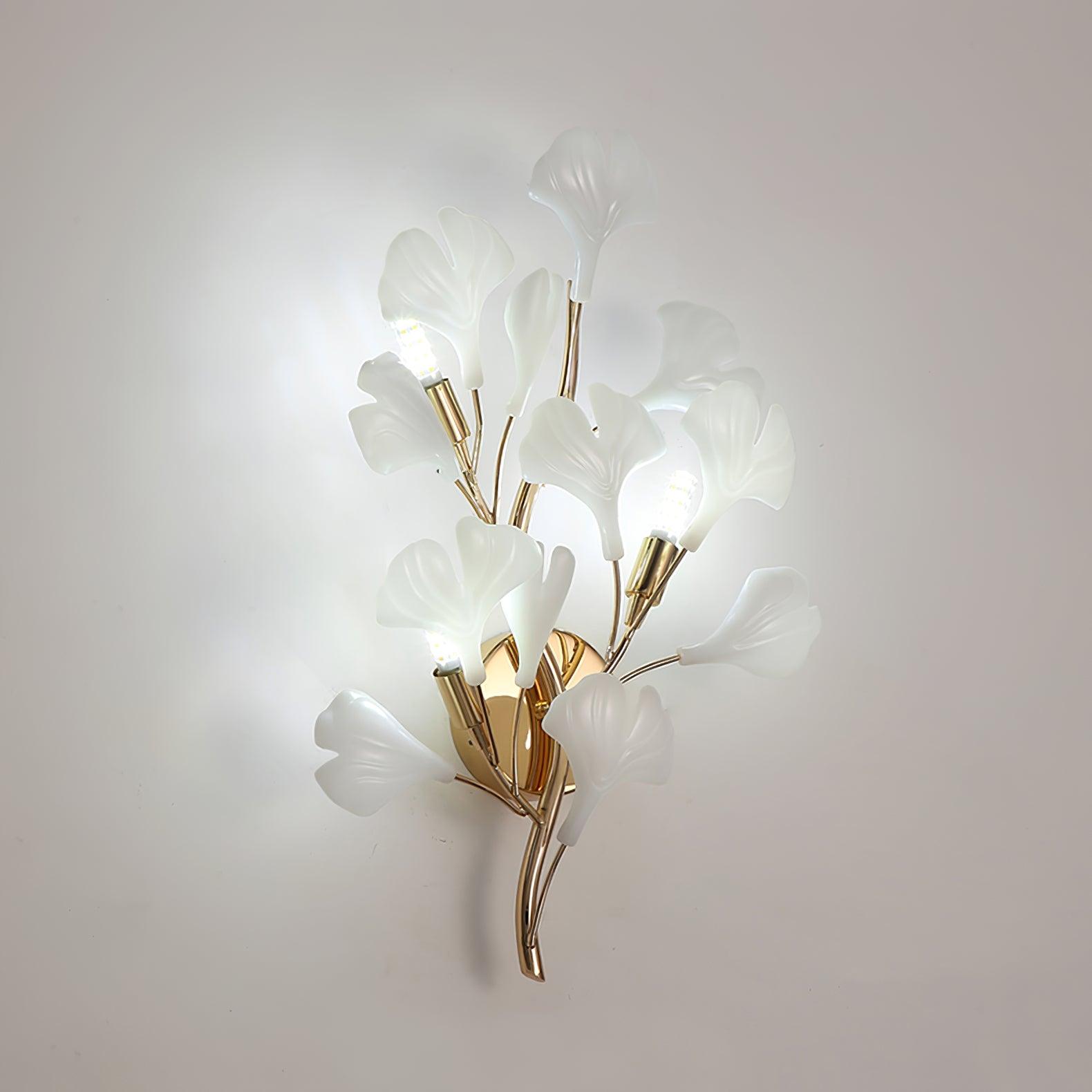 Wall Lamp Gingko Ceramic Petal Shades Gold Art Nouveau - Letslighting