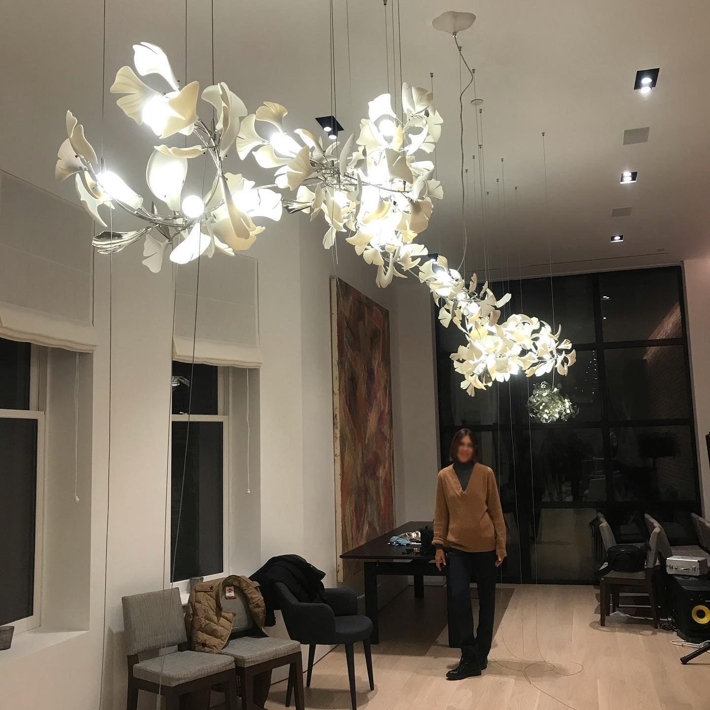 Chandelier Frame Ceramic Gingko Leaf Shade White Gold Modern - Letslighting