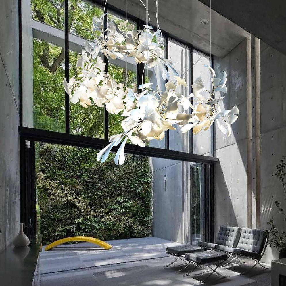 Chandelier Frame Ceramic Gingko Leaf Shade White Gold Modern - Letslighting