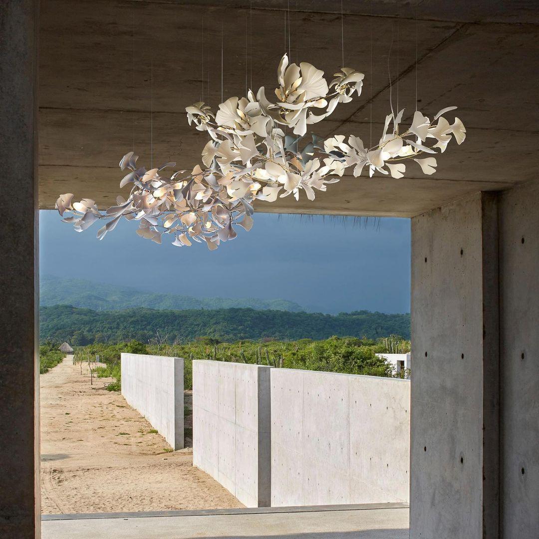 Chandelier Frame Ceramic Gingko Leaf Shade White Gold Modern - Letslighting