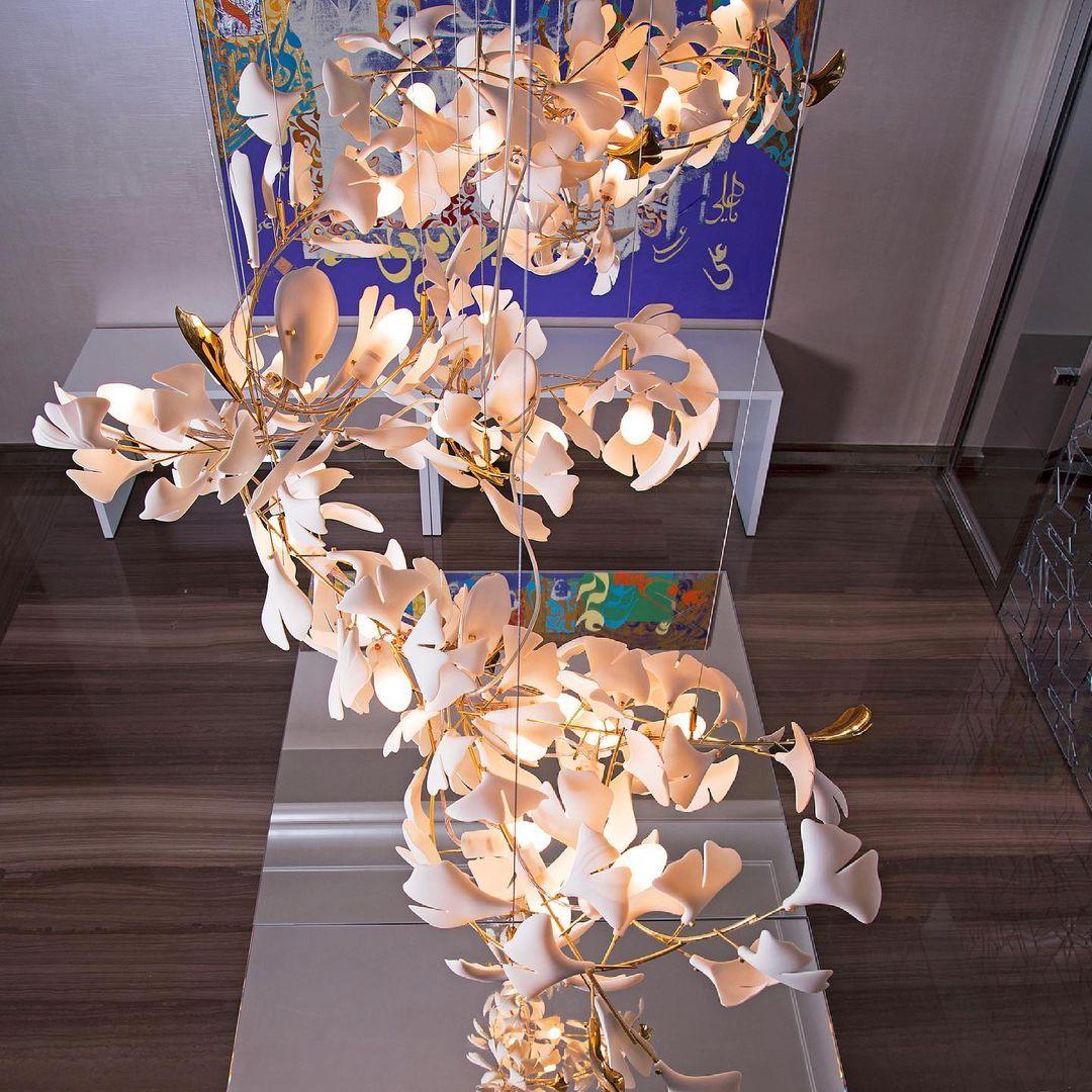 Chandelier Frame Ceramic Gingko Leaf Shade White Gold Modern - Letslighting