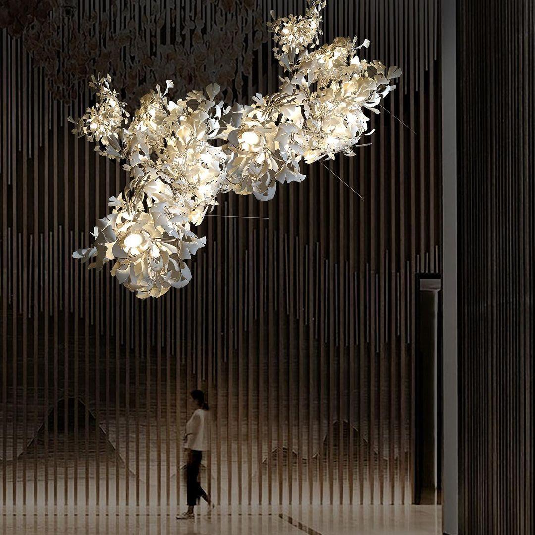 Chandelier Frame Ceramic Gingko Leaf Shade White Gold Modern - Letslighting