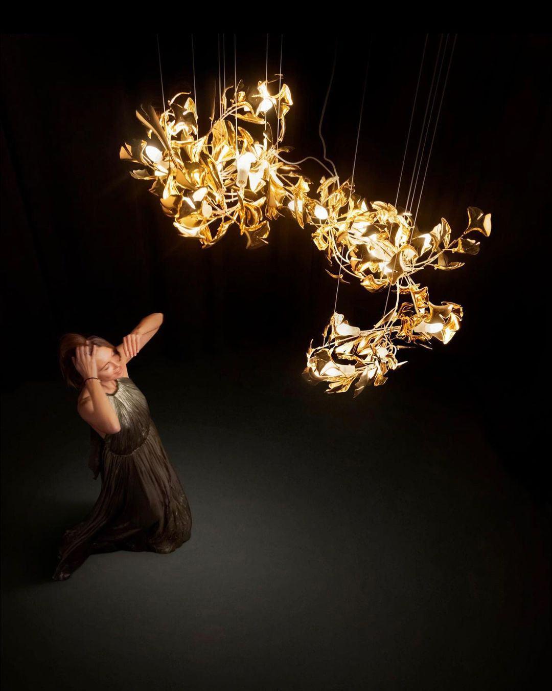 Chandelier Frame Ceramic Gingko Leaf Shade White Gold Modern - Letslighting
