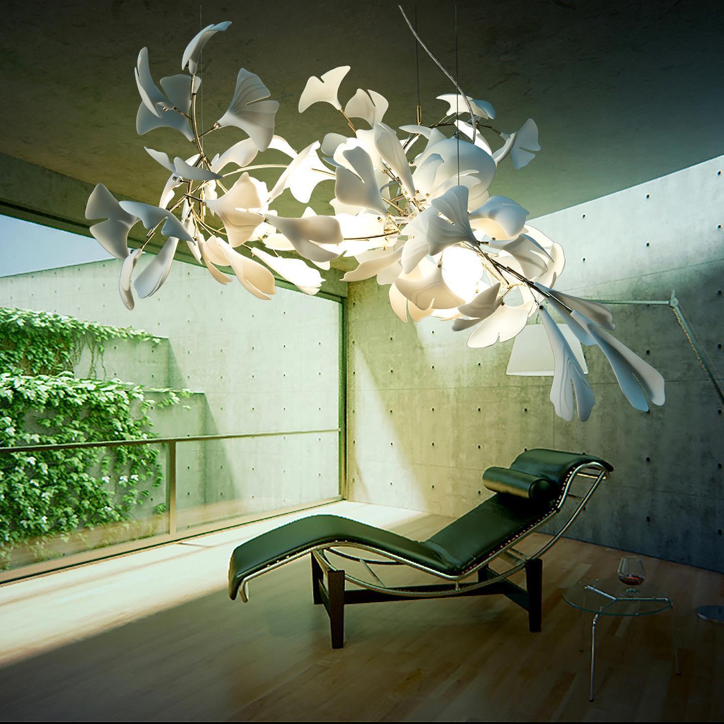 Chandelier Frame Ceramic Gingko Leaf Shade White Gold Modern - Letslighting