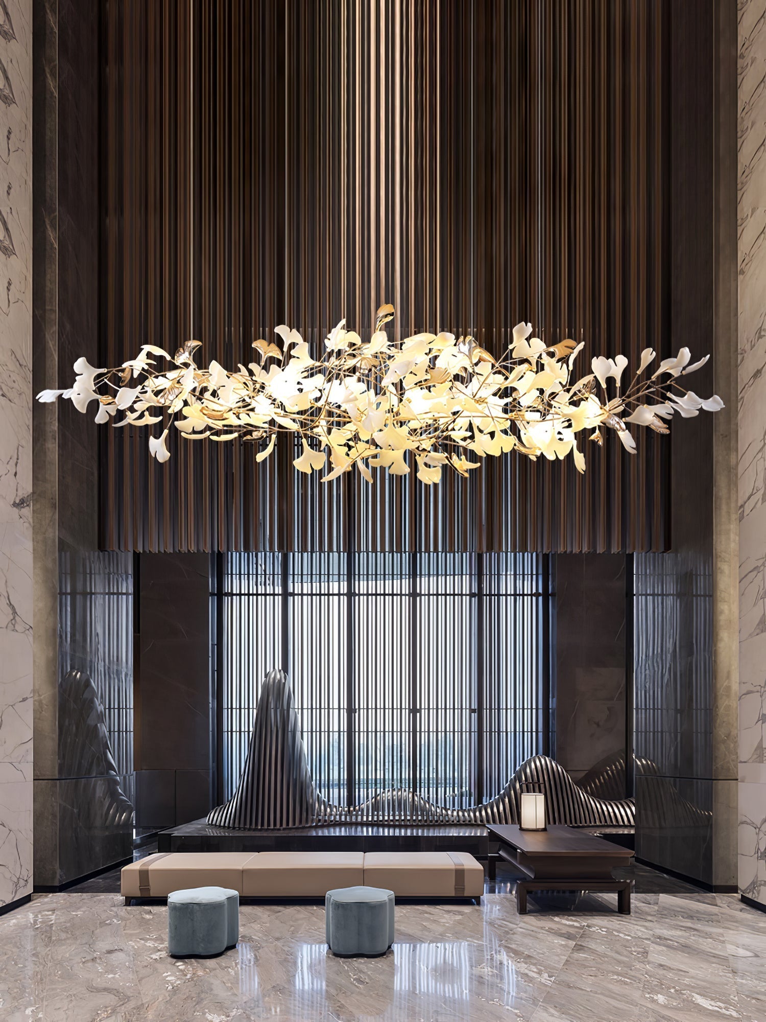 Unoryra Postmodern Luxury Ginkgo Cloud Ceramics Metal Chandelier - Blowlighting